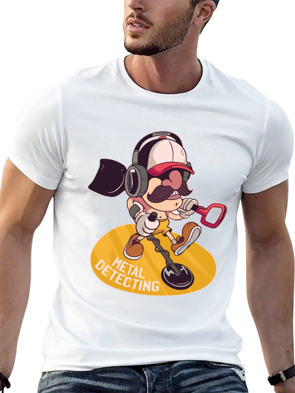 Metal Detecting Cartoon Graphic Tee - Black