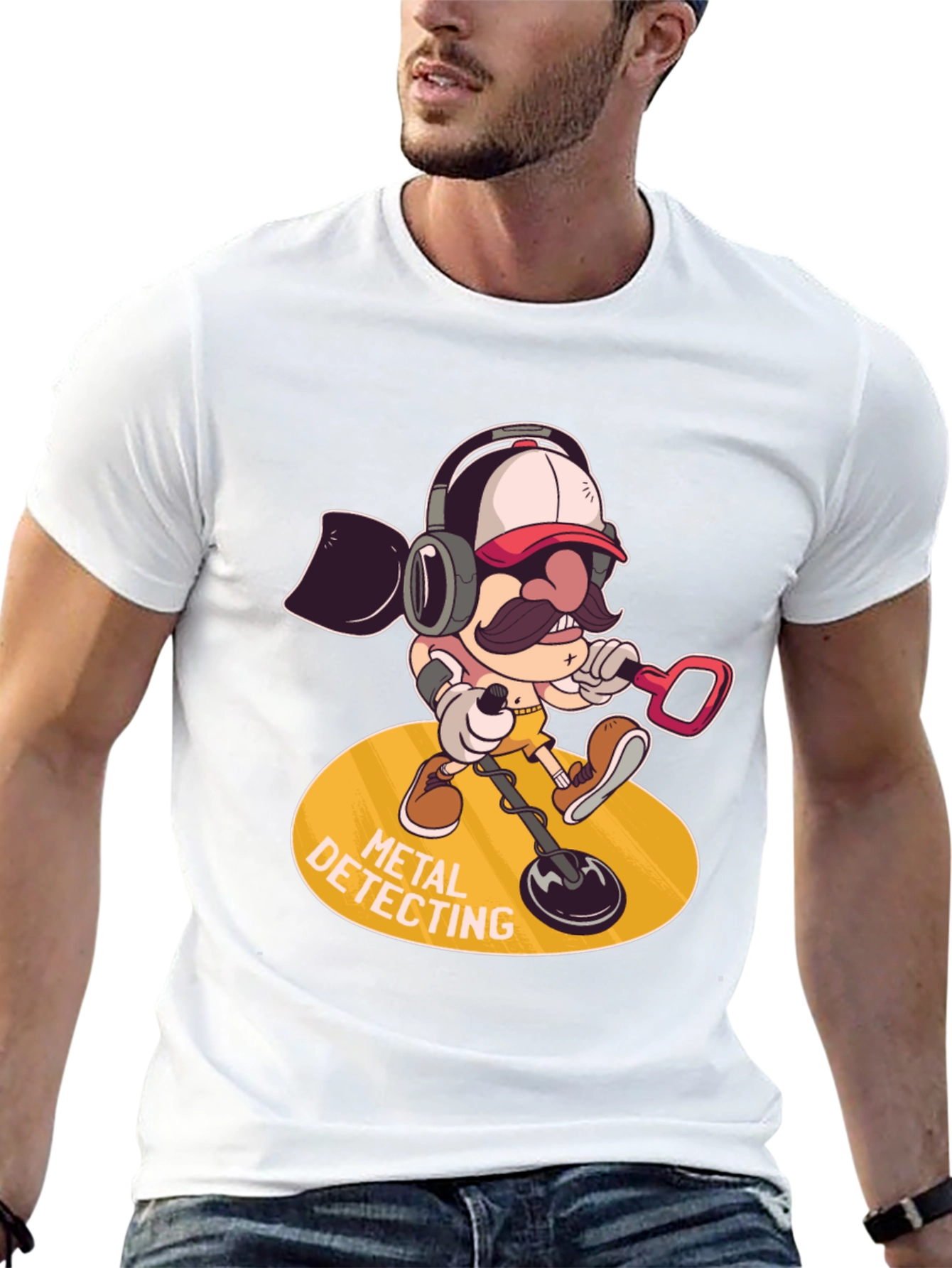 Metal Detecting Cartoon Graphic Tee - Black