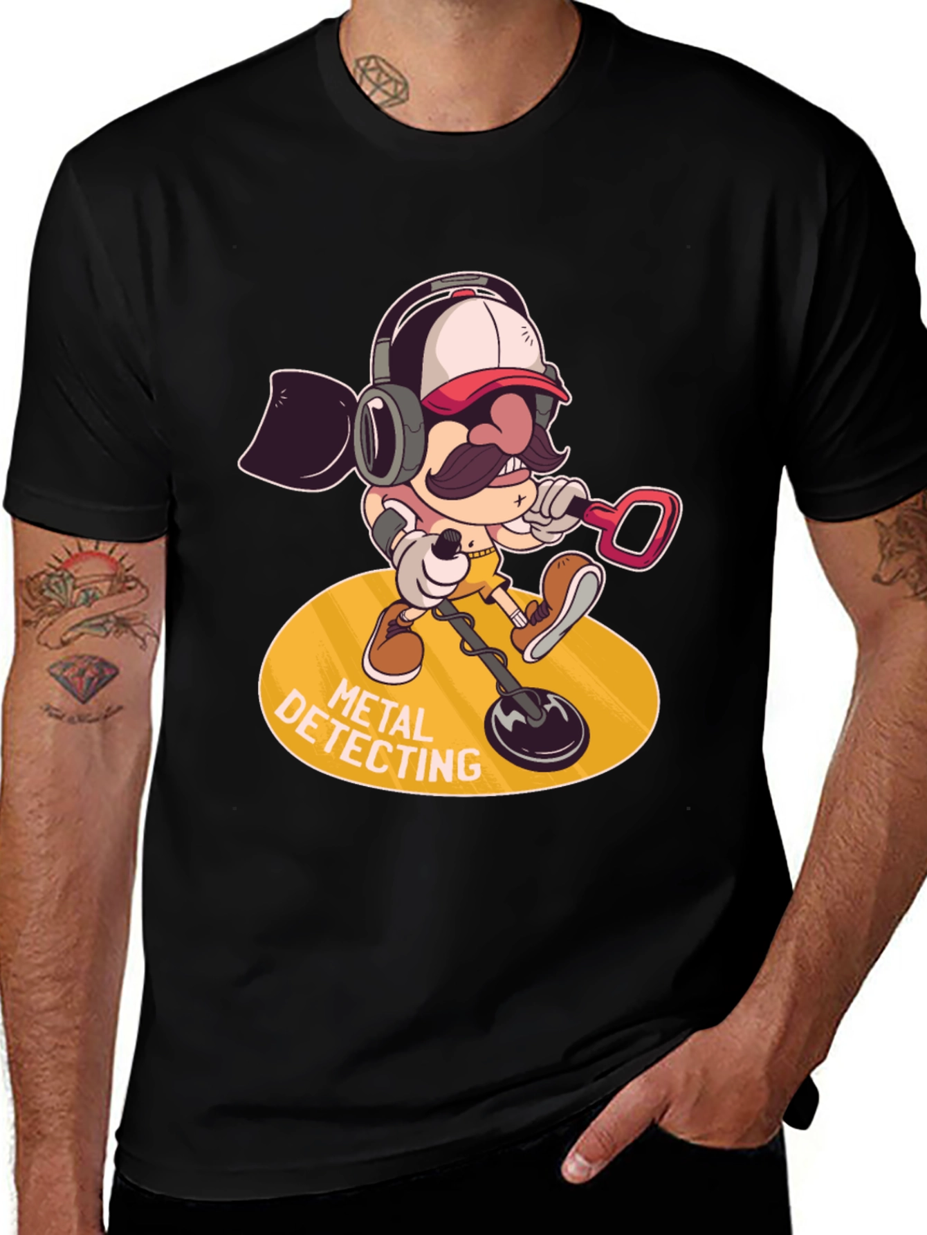 Metal Detecting Cartoon Graphic Tee - Black