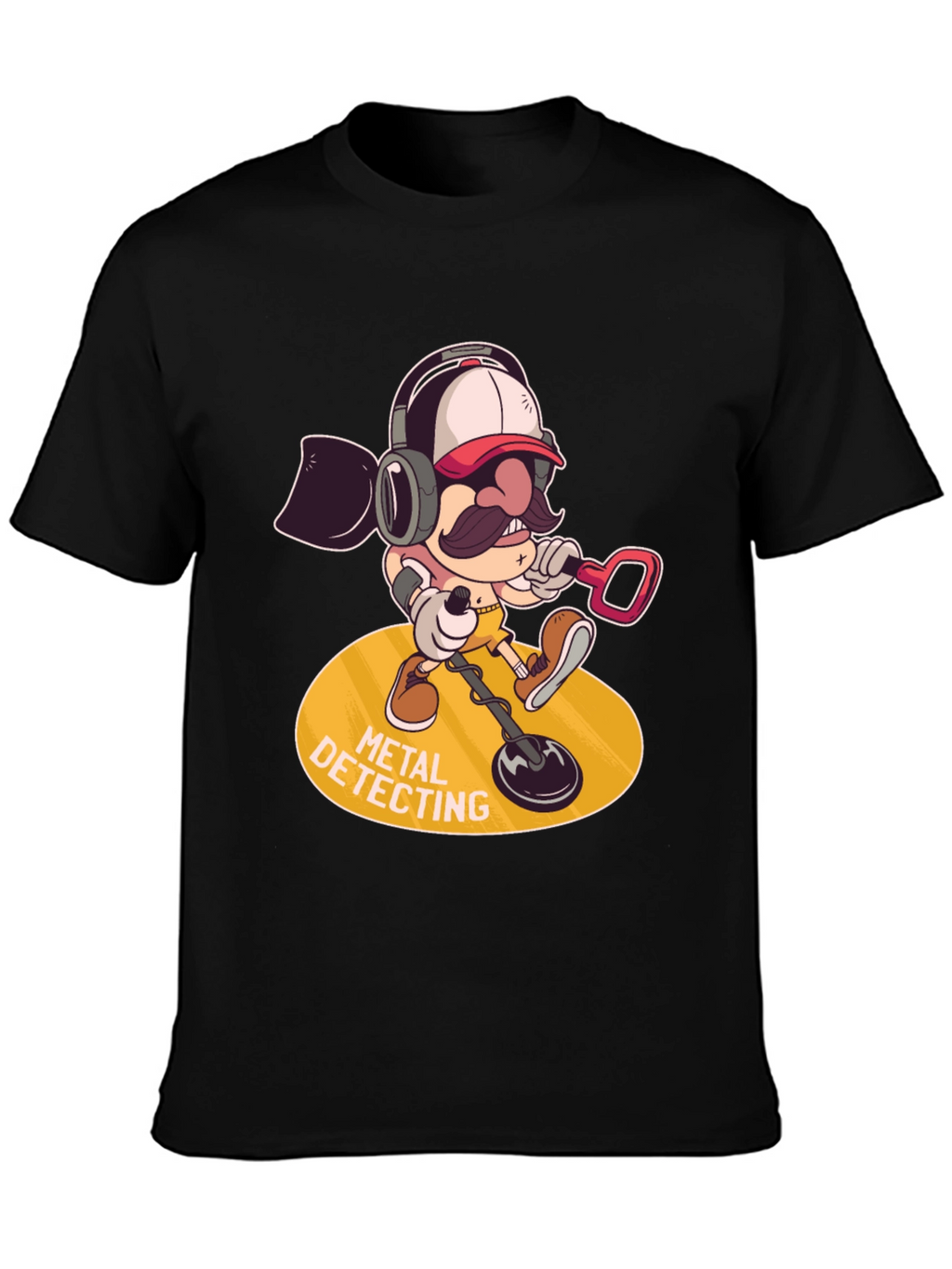 Metal Detecting Cartoon Graphic Tee - Black