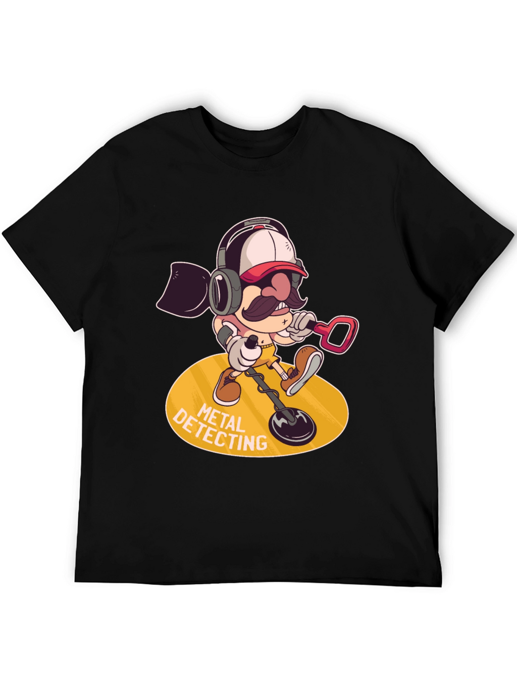 Metal Detecting Cartoon Graphic Tee - Black