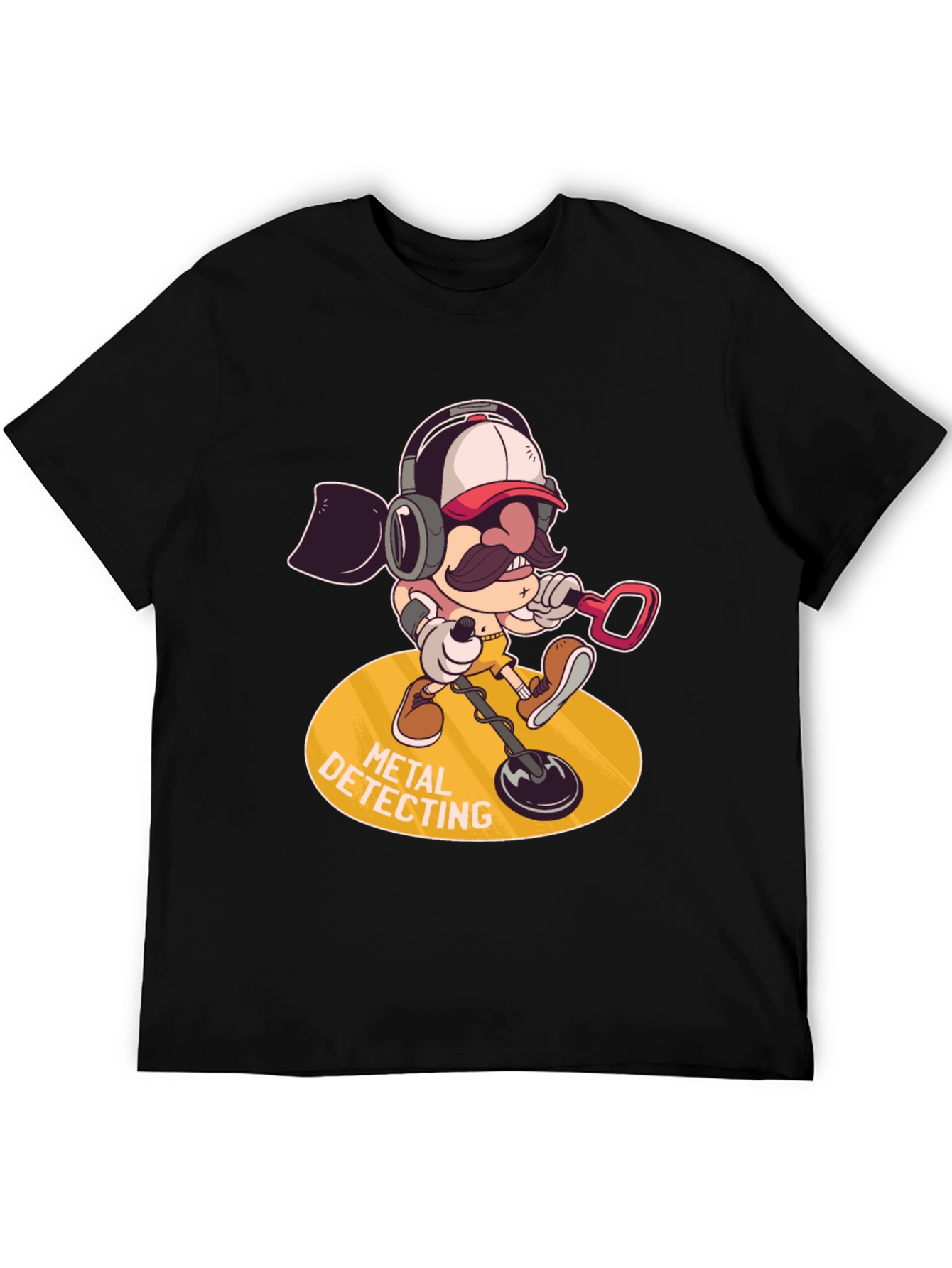 Metal Detecting Cartoon Graphic Tee - Black