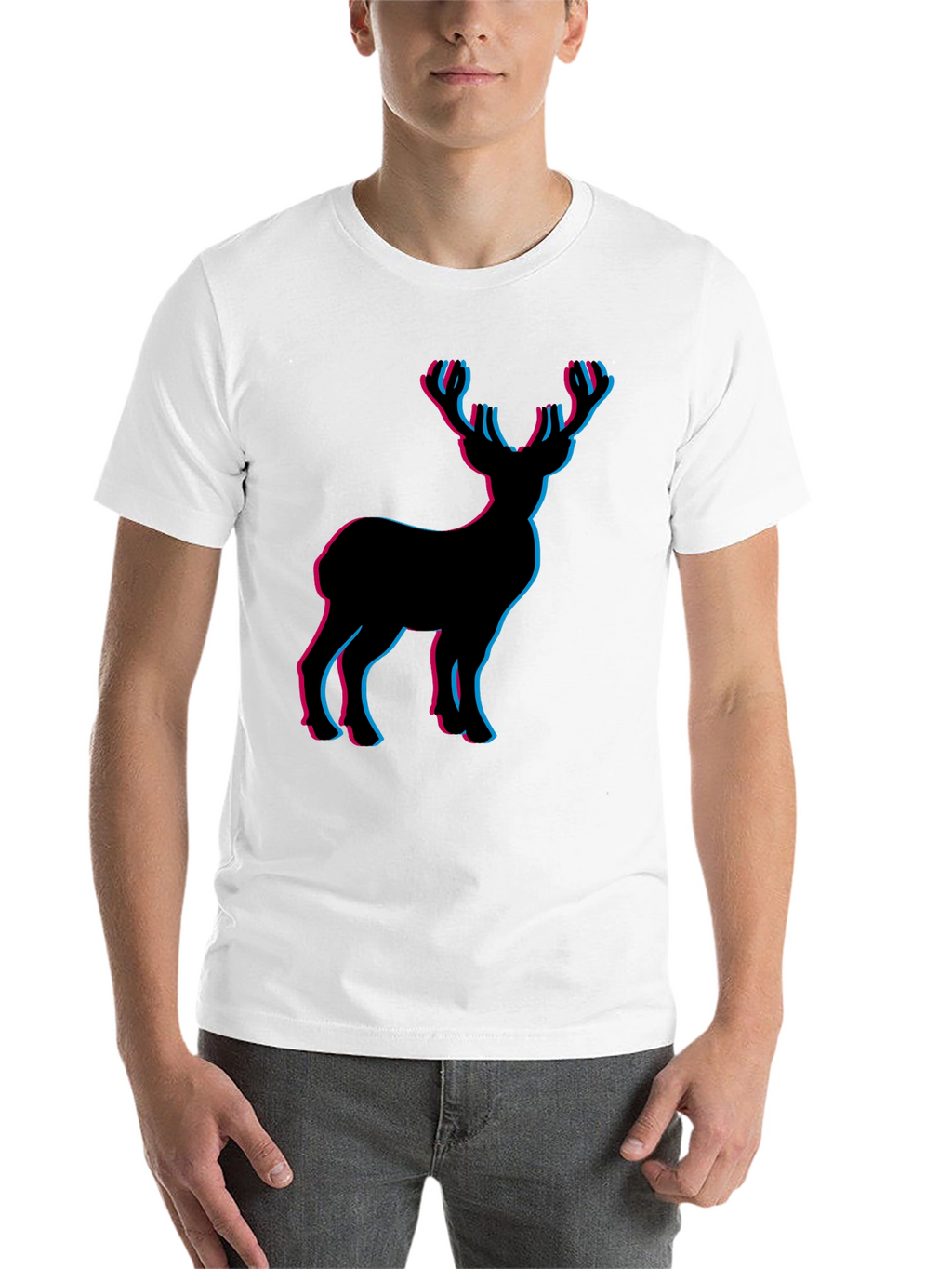3D Deer Graphic Tee - Black Cotton T-Shirt