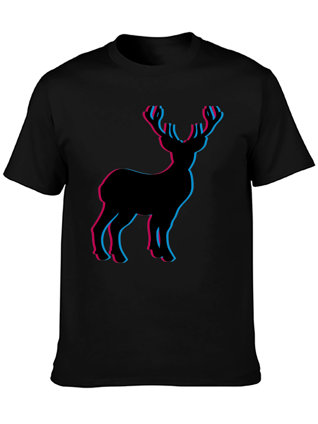 3D Deer Graphic Tee - Black Cotton T-Shirt