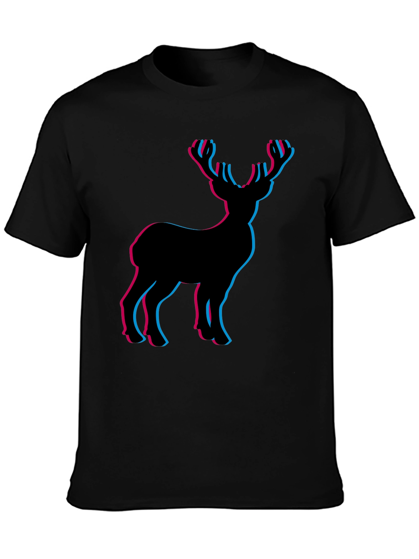 3D Deer Graphic Tee - Black Cotton T-Shirt