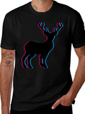 3D Deer Graphic Tee - Black Cotton T-Shirt