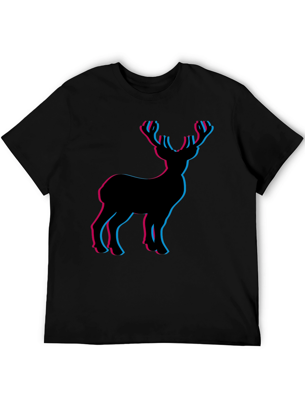 3D Deer Graphic Tee - Black Cotton T-Shirt