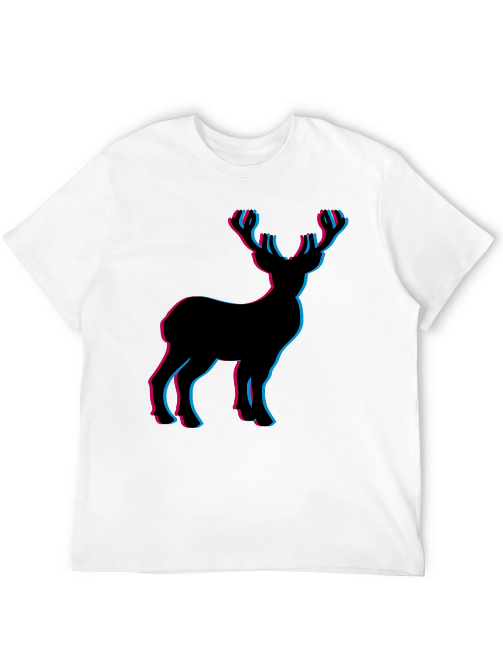3D Deer Graphic Tee - Black Cotton T-Shirt