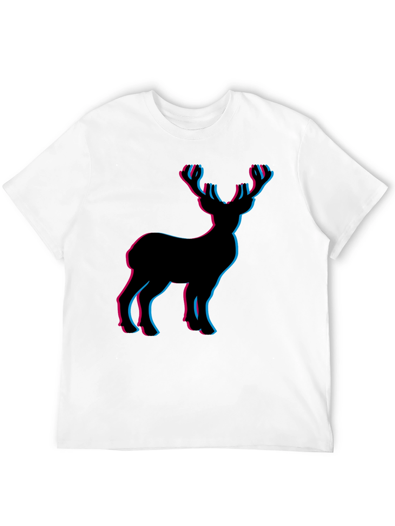 3D Deer Graphic Tee - Black Cotton T-Shirt