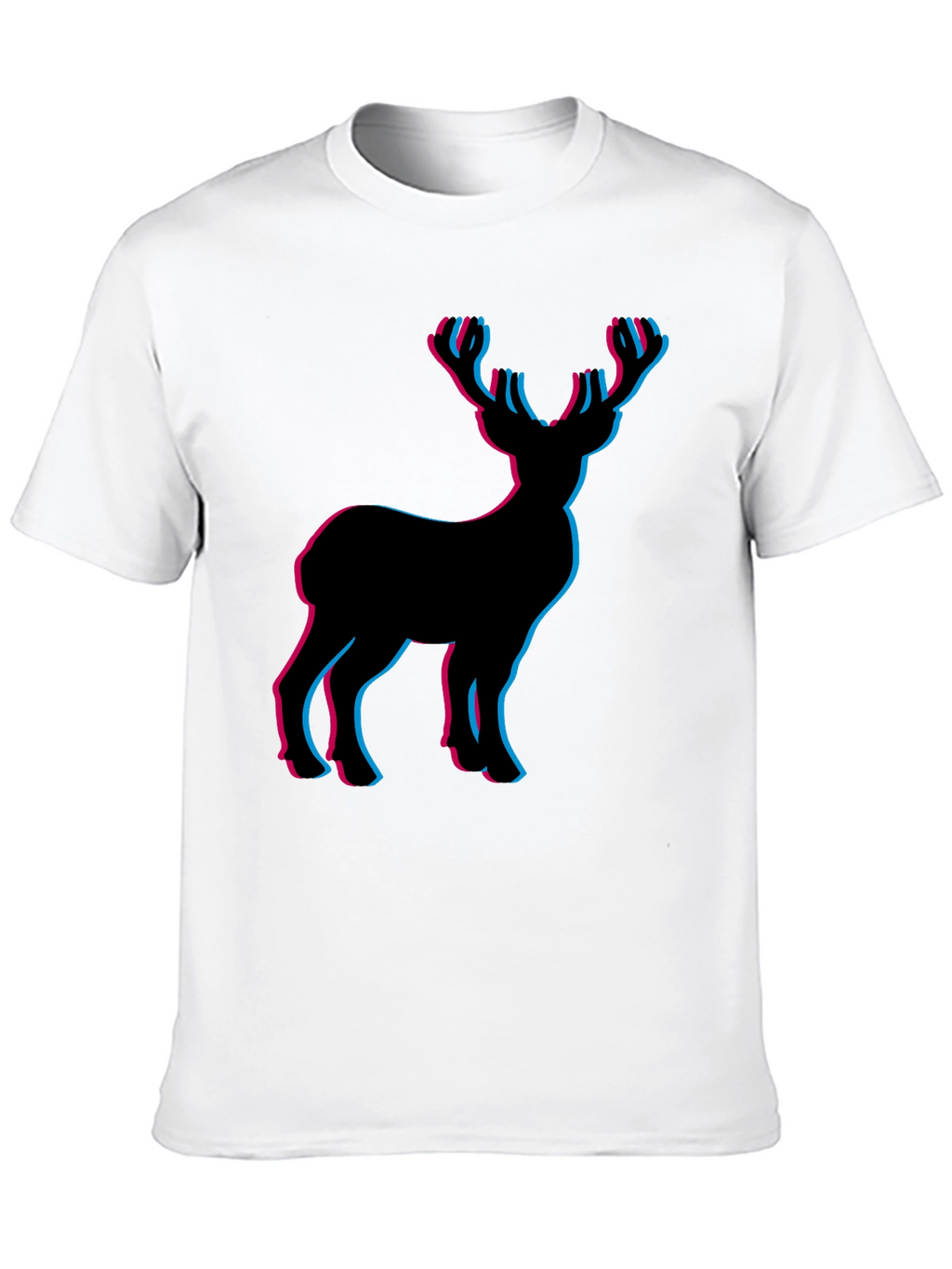 3D Deer Graphic Tee - Black Cotton T-Shirt