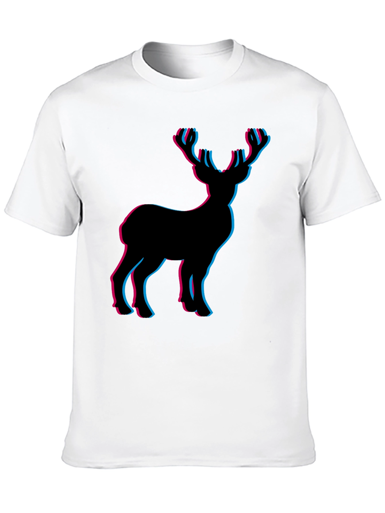 3D Deer Graphic Tee - Black Cotton T-Shirt