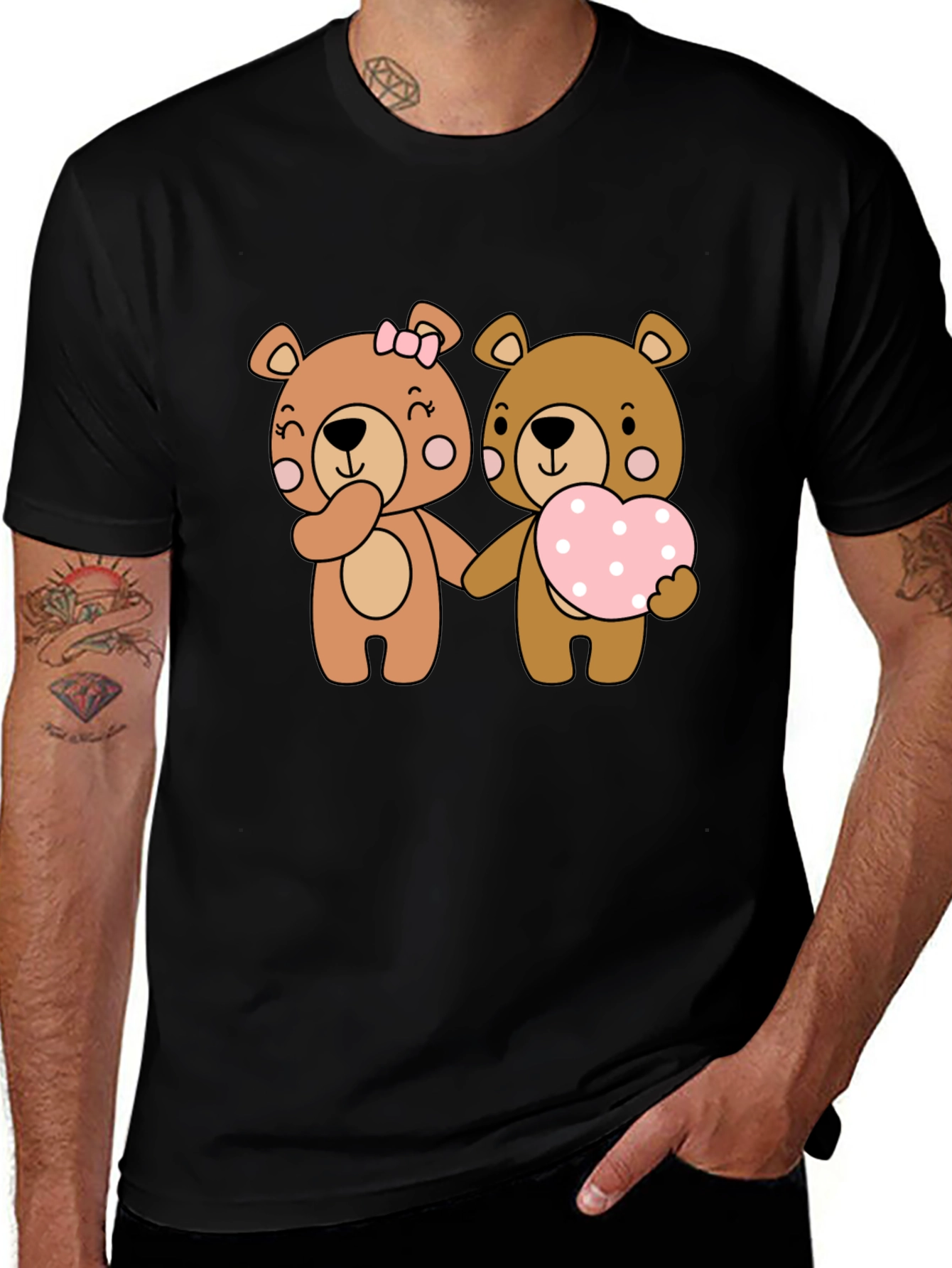 Bear Love Couple Black T-Shirt