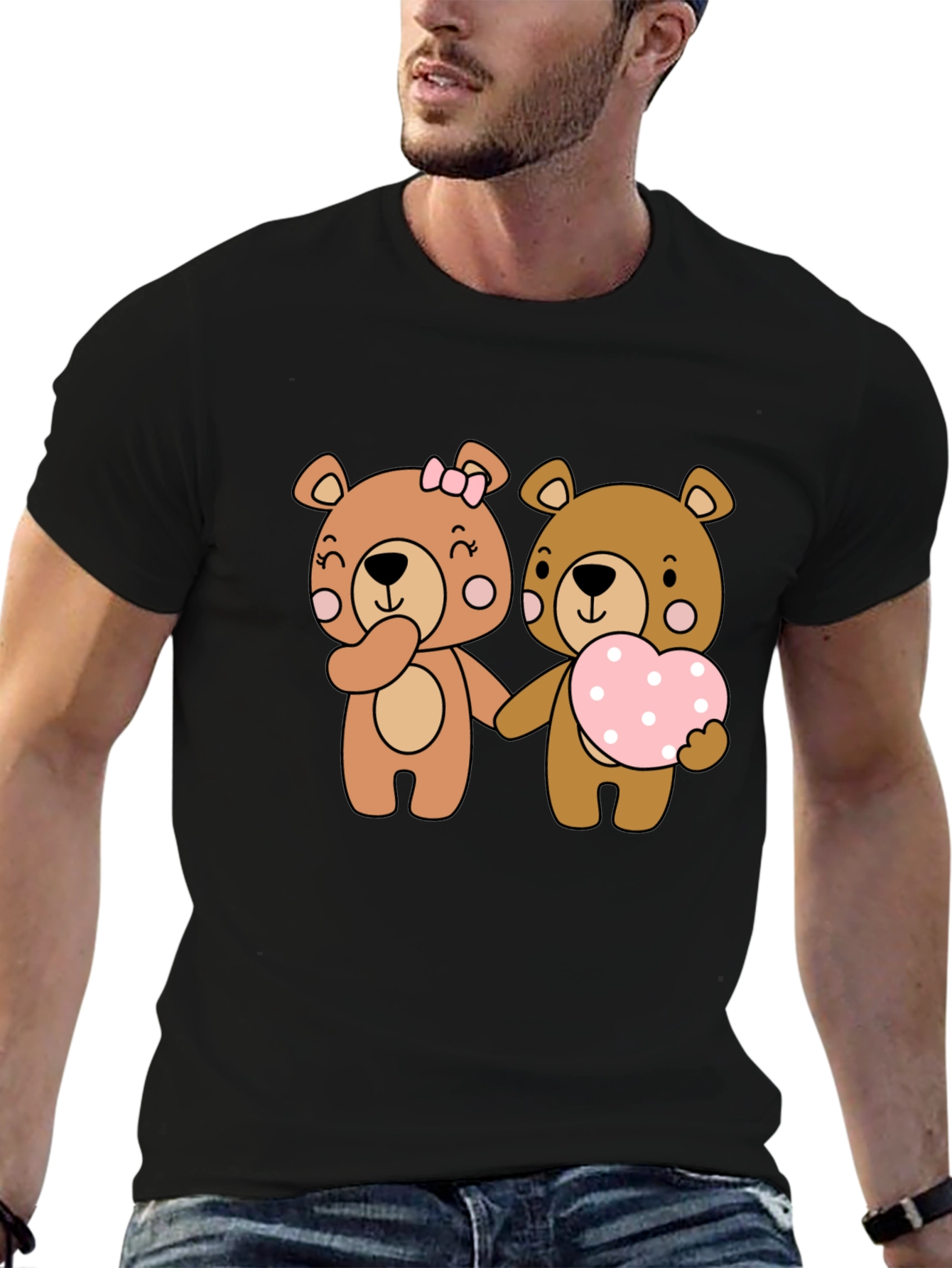 Bear Love Couple Black T-Shirt