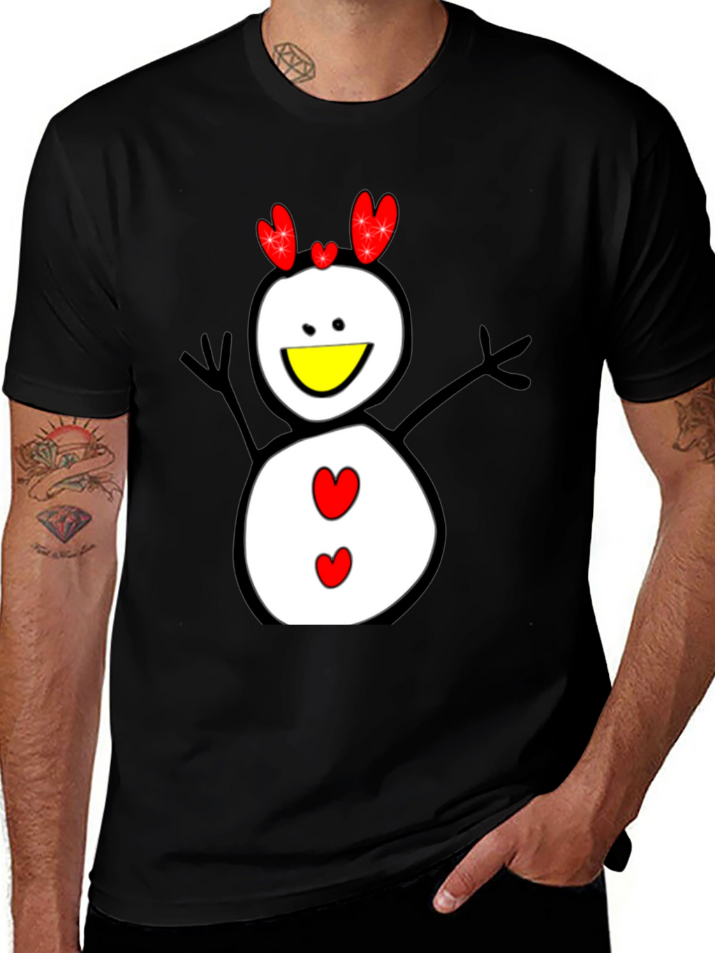 Snowman Graphic Tee - Black Cotton Shirt