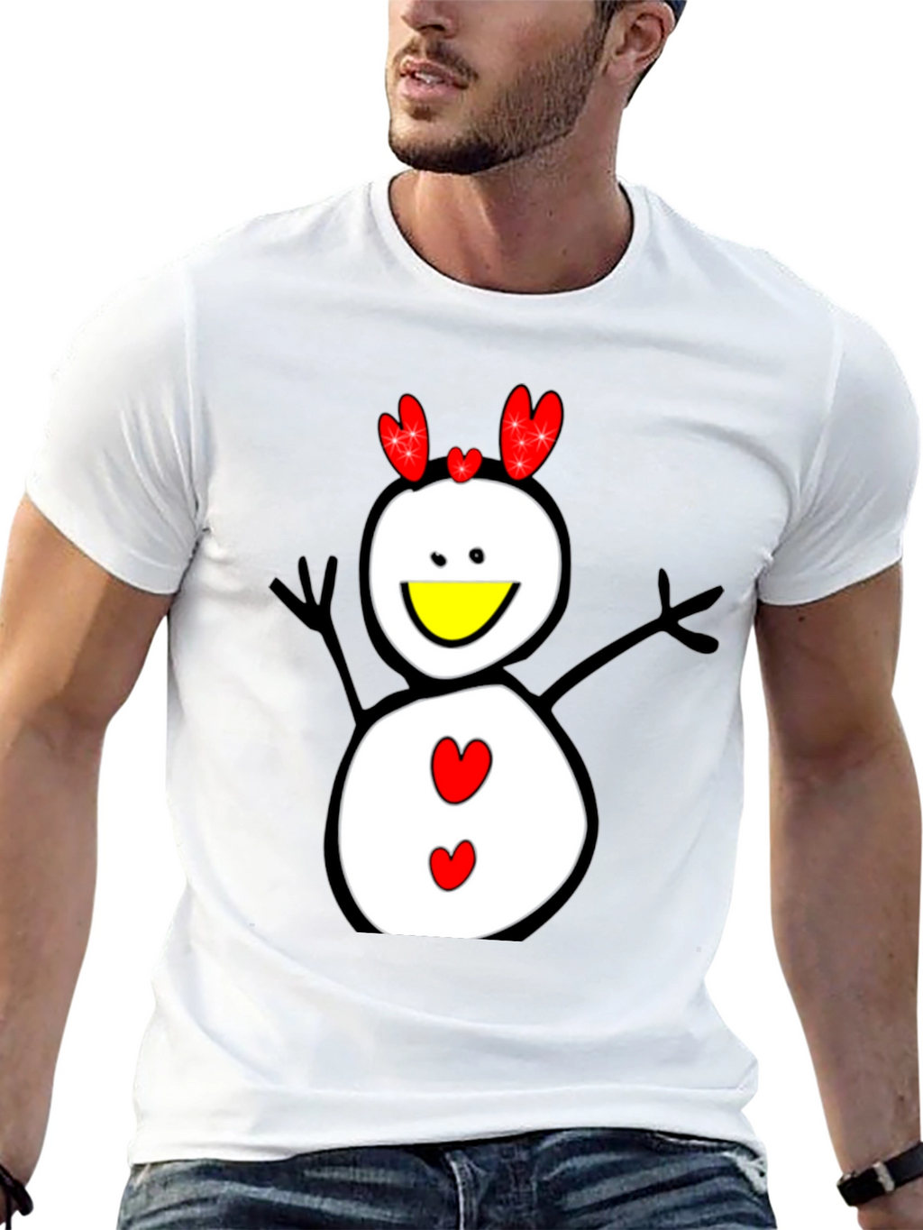 Snowman Graphic Tee - Black Cotton Shirt