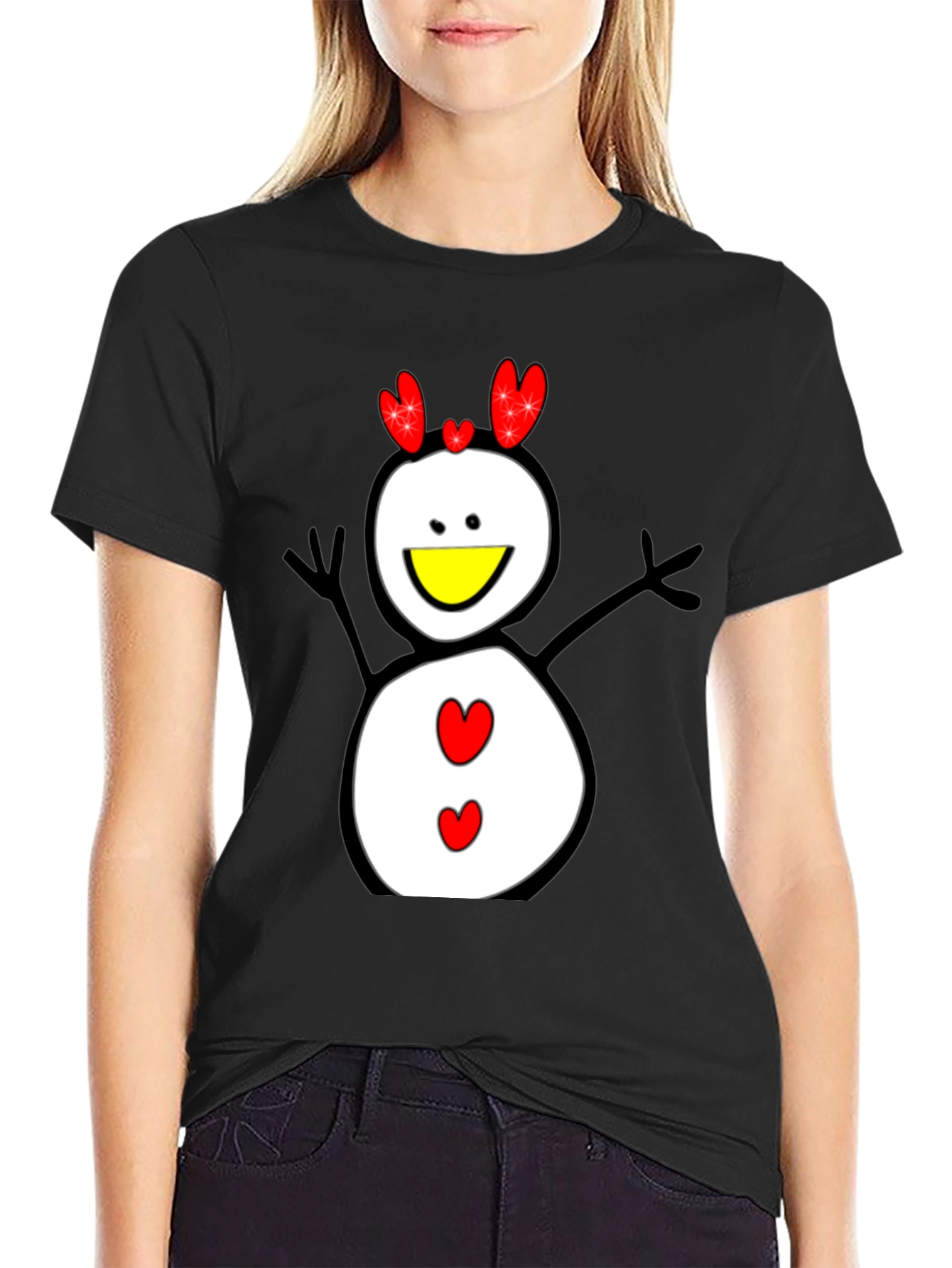 Snowman Graphic Tee - Black Cotton Shirt