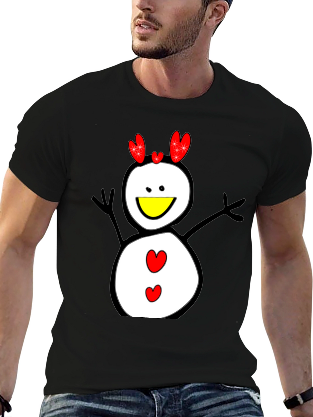 Snowman Graphic Tee - Black Cotton Shirt