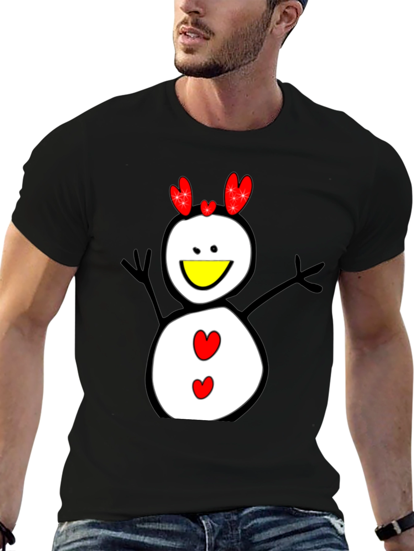Snowman Graphic Tee - Black Cotton Shirt