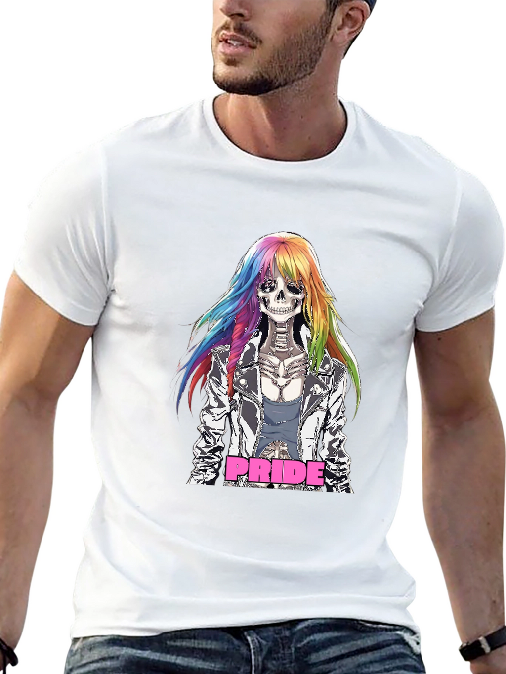 Pride Skeleton T-Shirt - Rainbow Hair