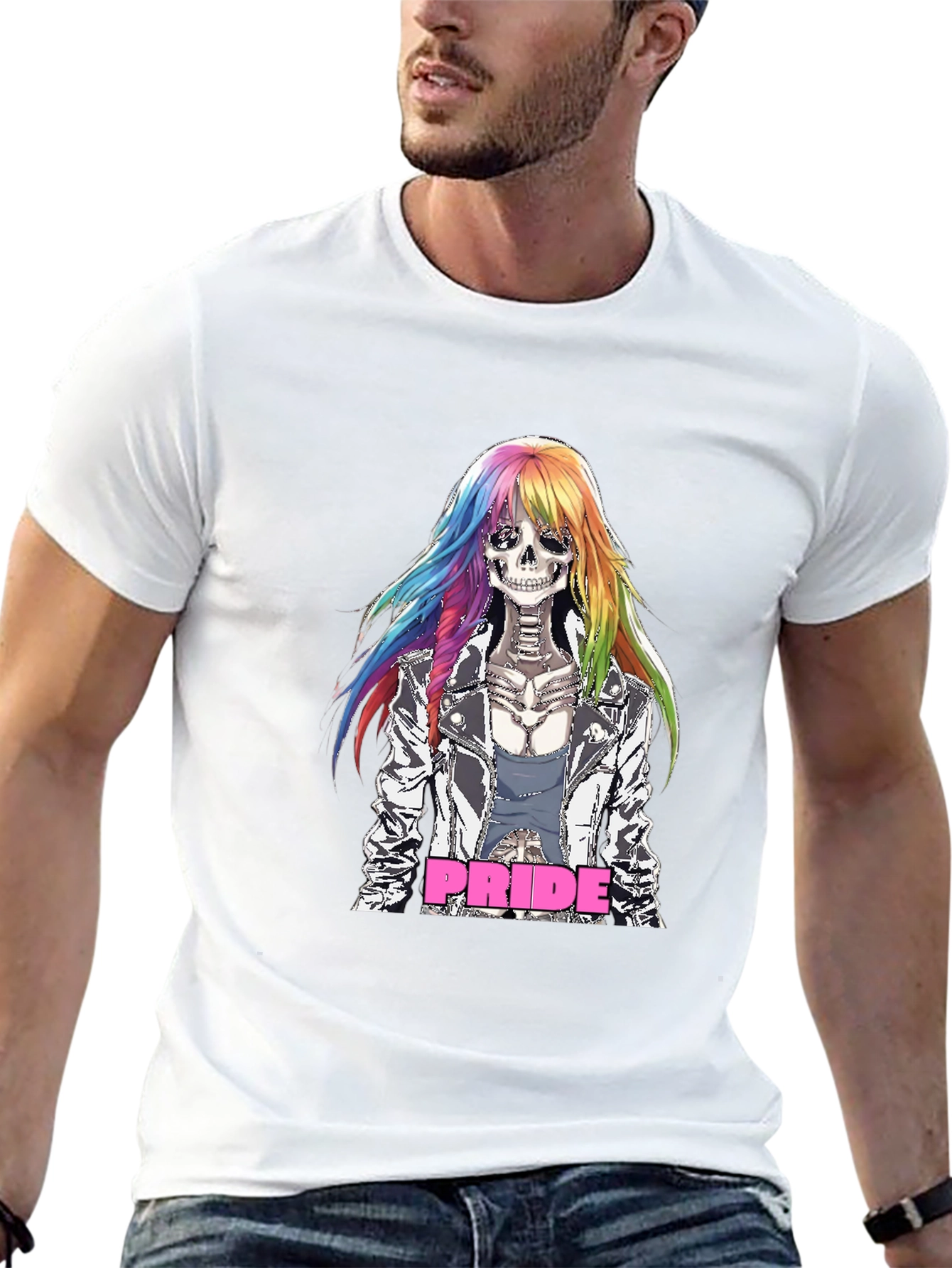 Pride Skeleton T-Shirt - Rainbow Hair