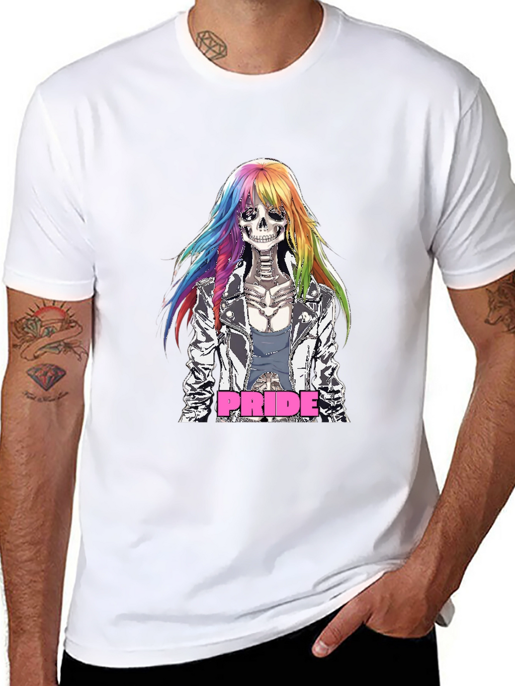 Pride Skeleton T-Shirt - Rainbow Hair