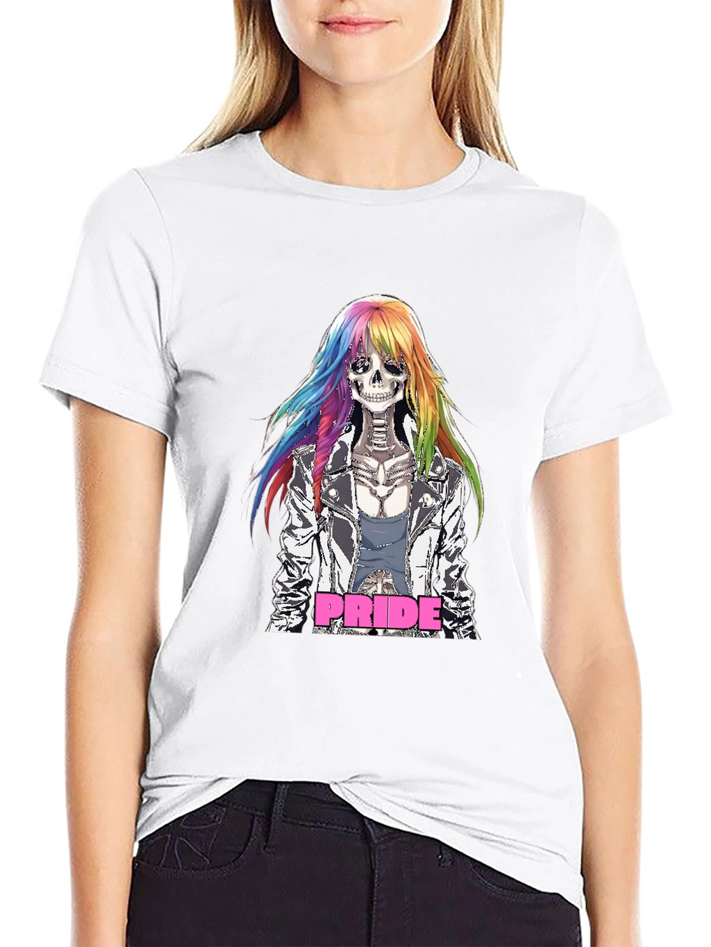 Pride Skeleton T-Shirt - Rainbow Hair