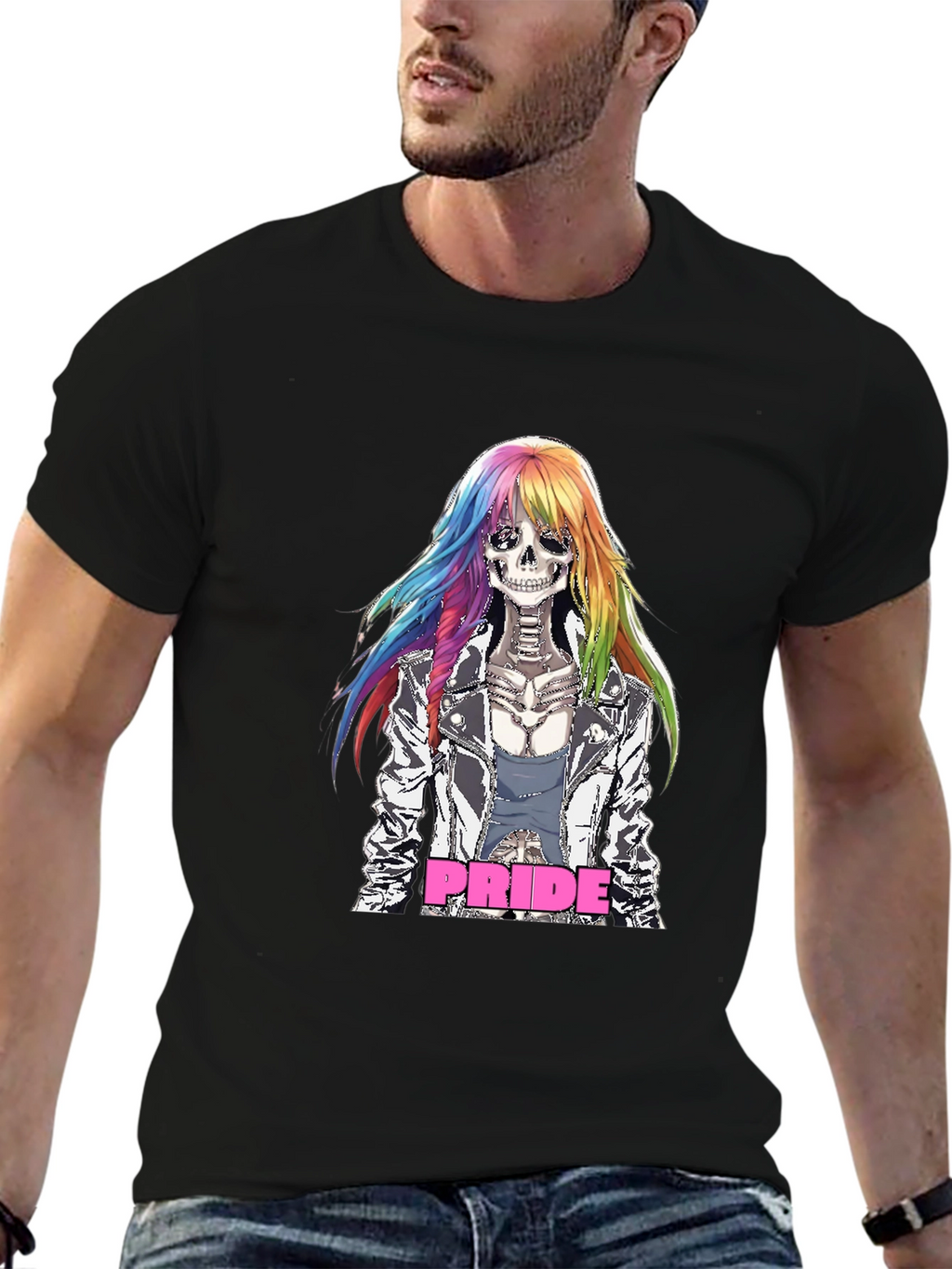 Pride Skeleton T-Shirt - Rainbow Hair