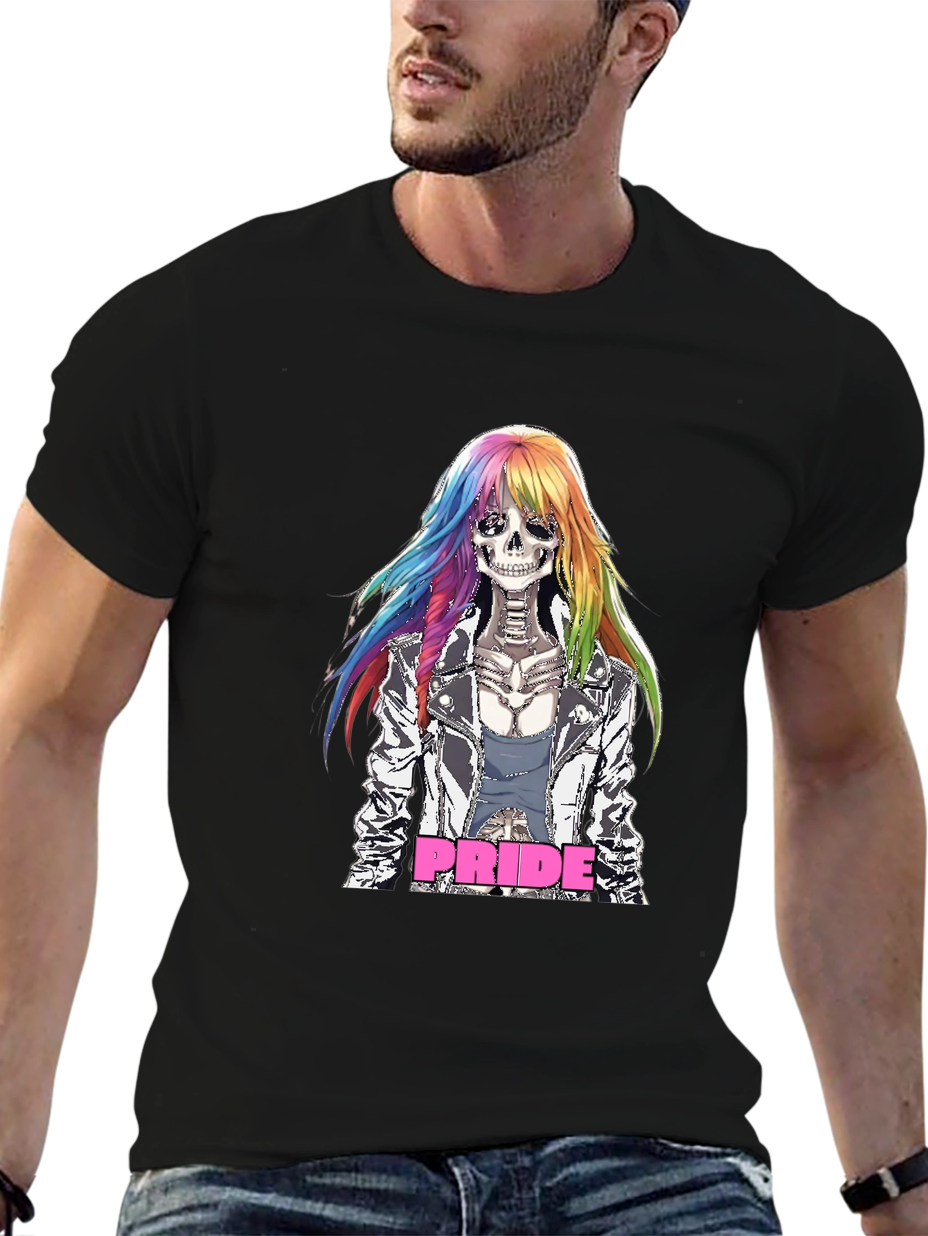 Pride Skeleton T-Shirt - Rainbow Hair
