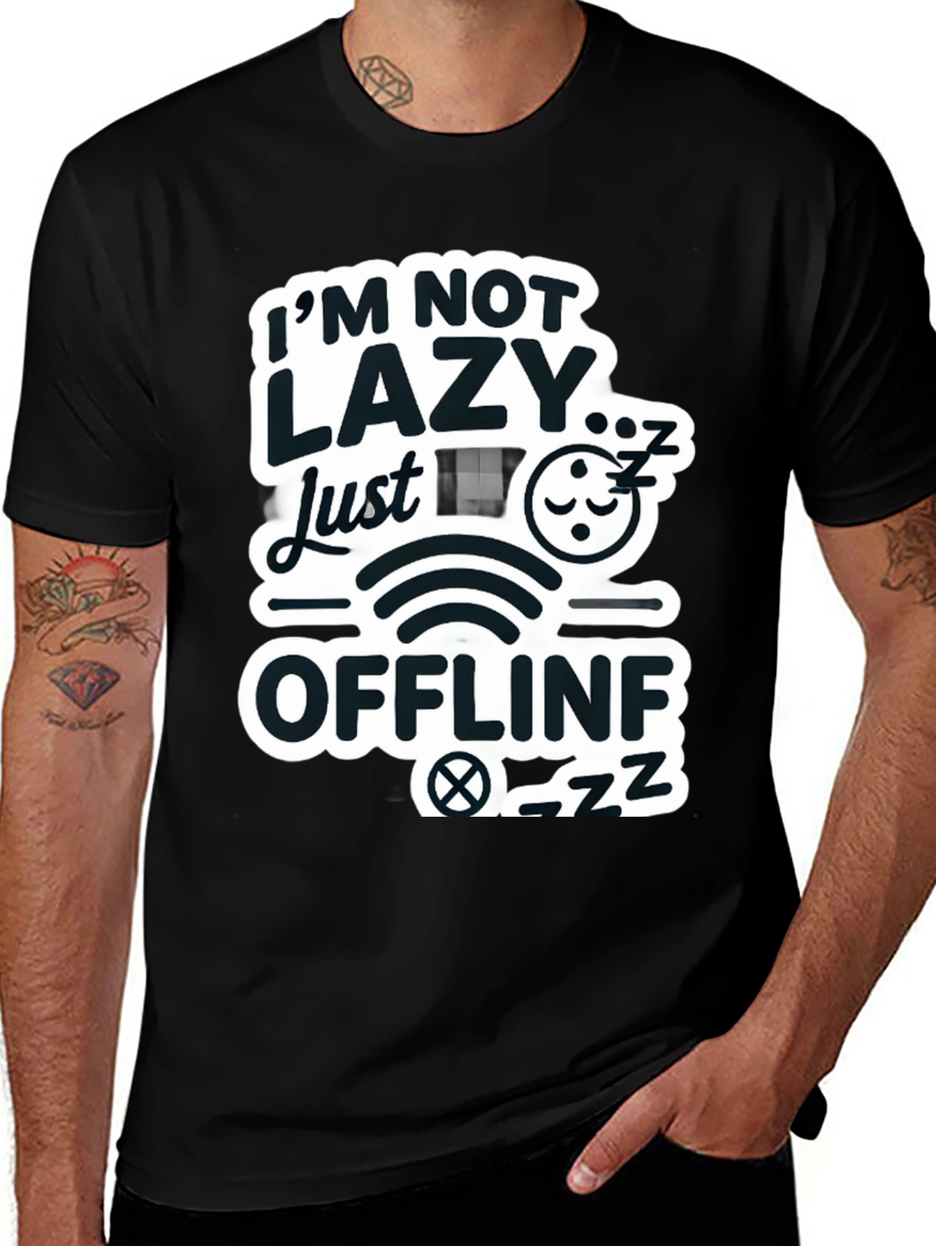 Im Not Lazy Just Offline Black T-Shirt