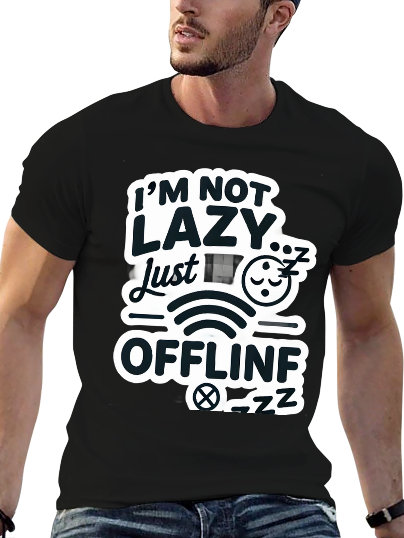 Im Not Lazy Just Offline Black T-Shirt