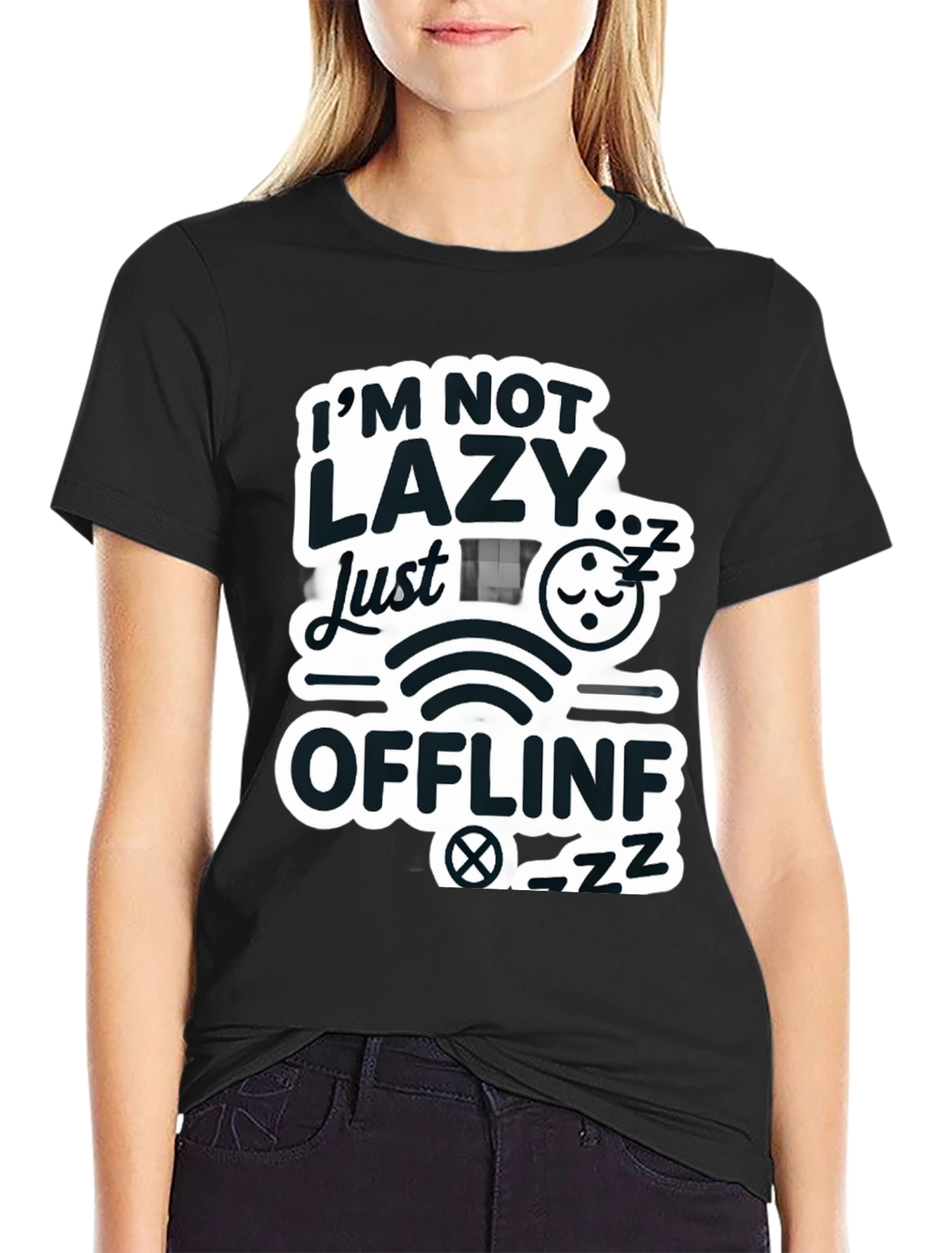 Im Not Lazy Just Offline Black T-Shirt