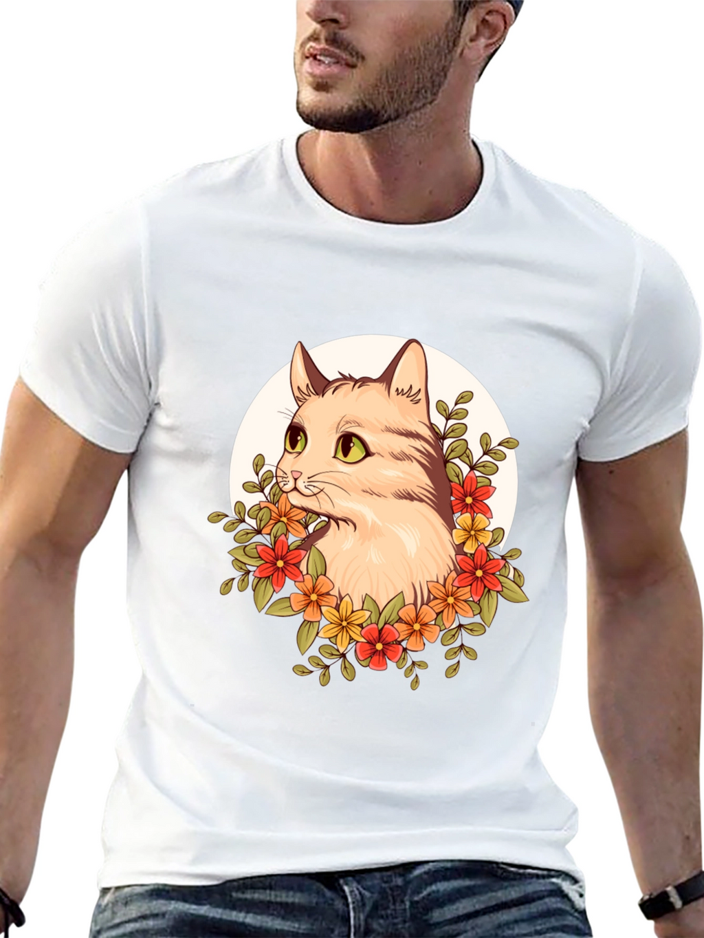 Floral Cat Graphic T-Shirt - Unique Design