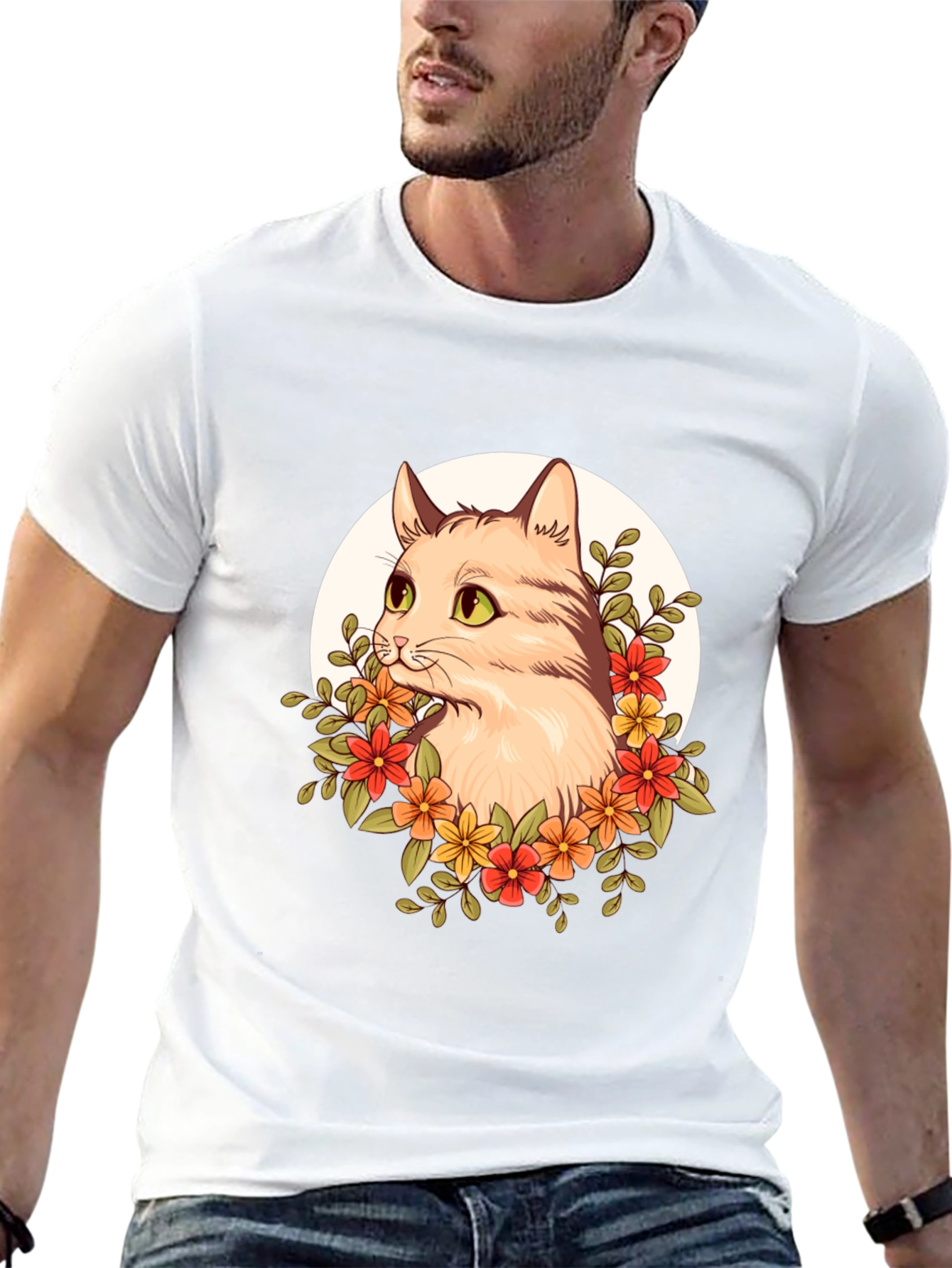 Floral Cat Graphic T-Shirt - Unique Design