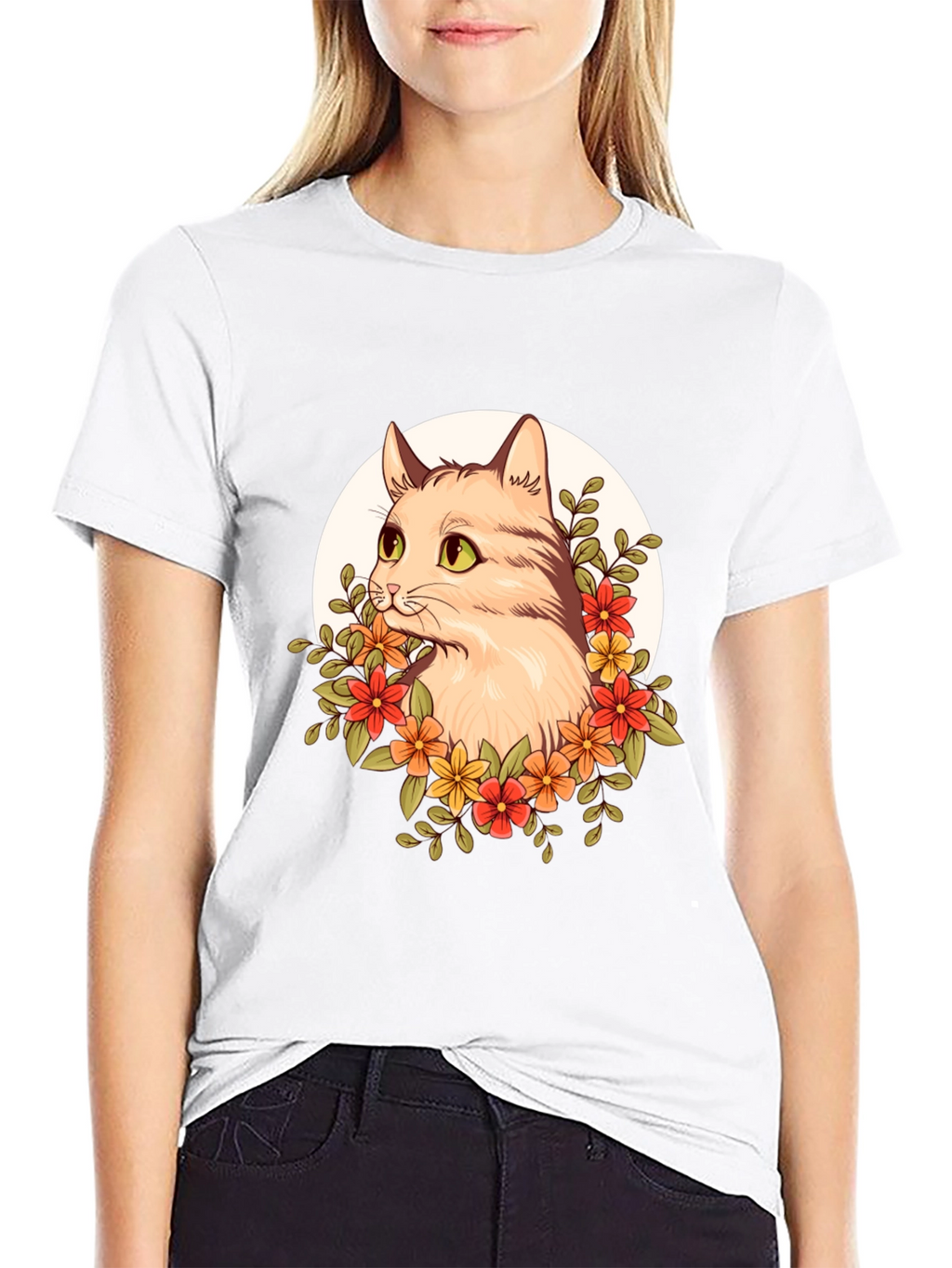 Floral Cat Graphic T-Shirt - Unique Design