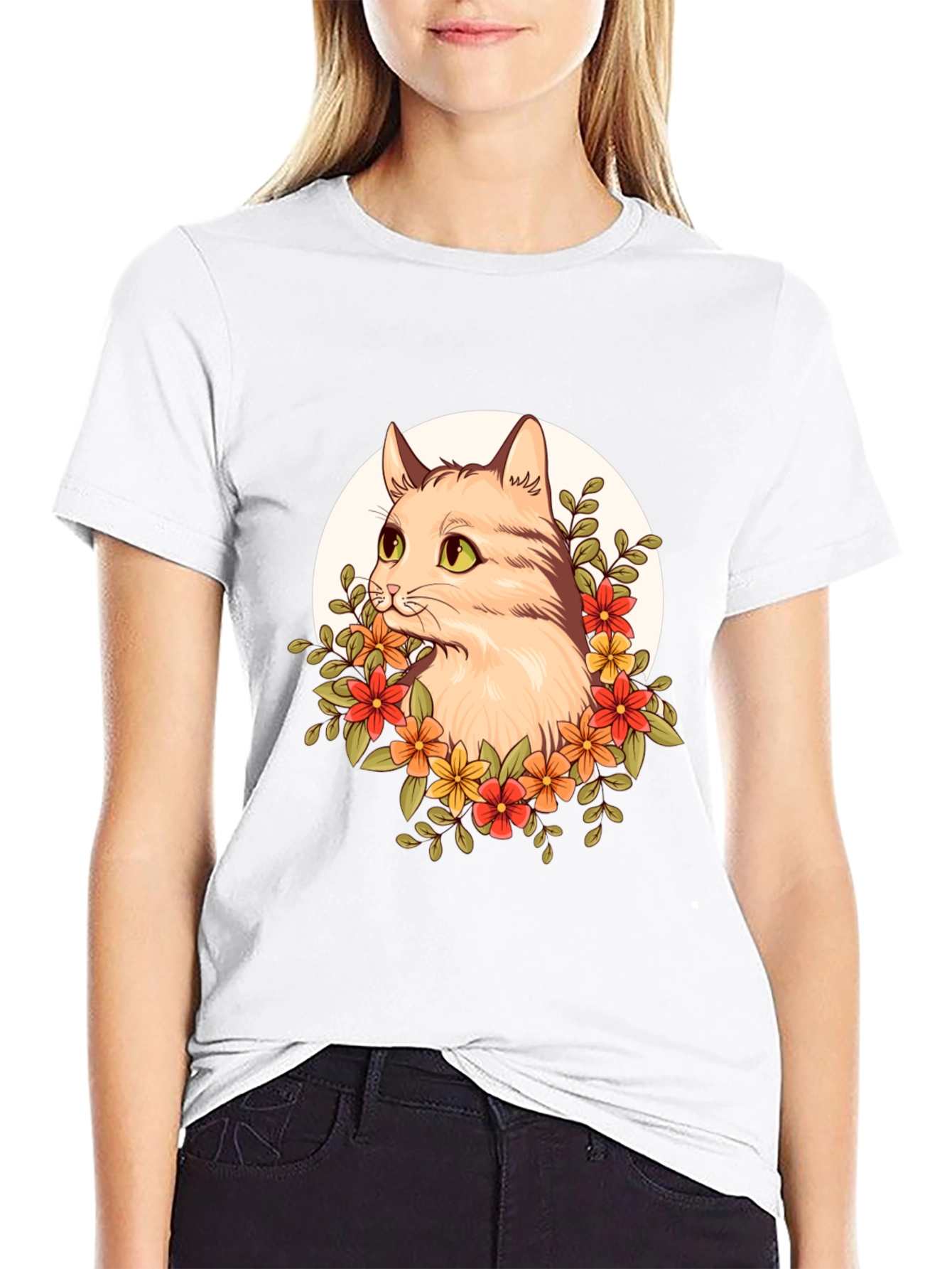 Floral Cat Graphic T-Shirt - Unique Design
