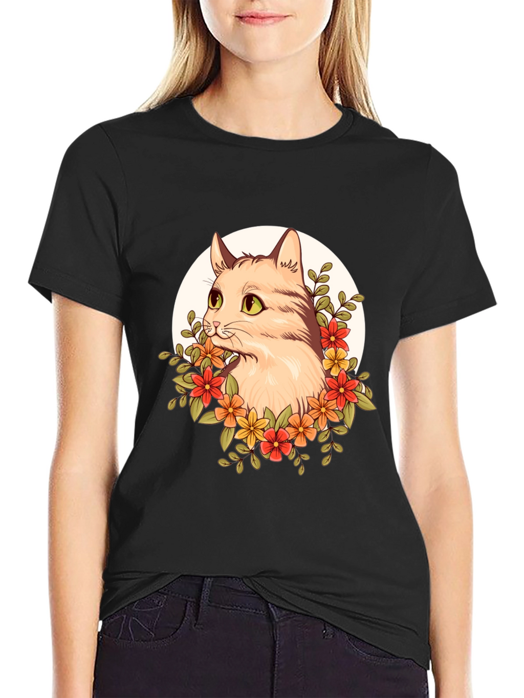 Floral Cat Graphic T-Shirt - Unique Design