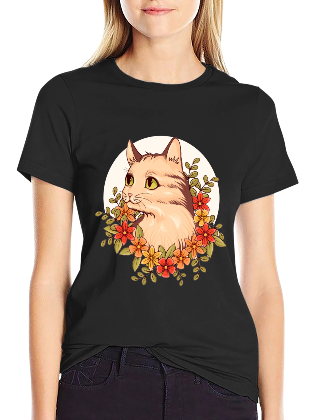 Floral Cat Graphic T-Shirt - Unique Design