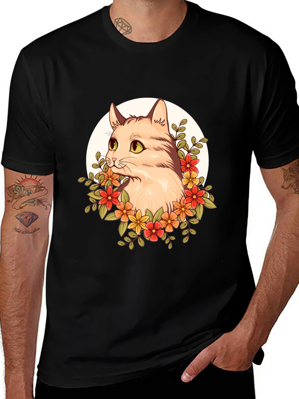 Floral Cat Graphic T-Shirt - Unique Design