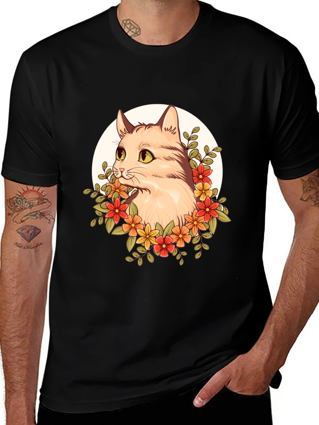 Floral Cat Graphic T-Shirt - Unique Design