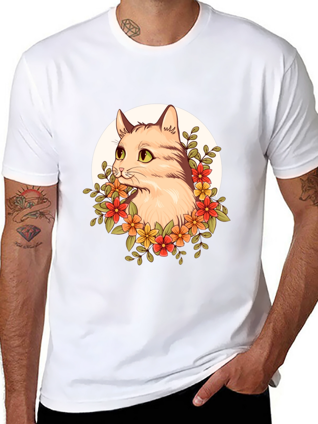 Floral Cat Graphic T-Shirt - Unique Design