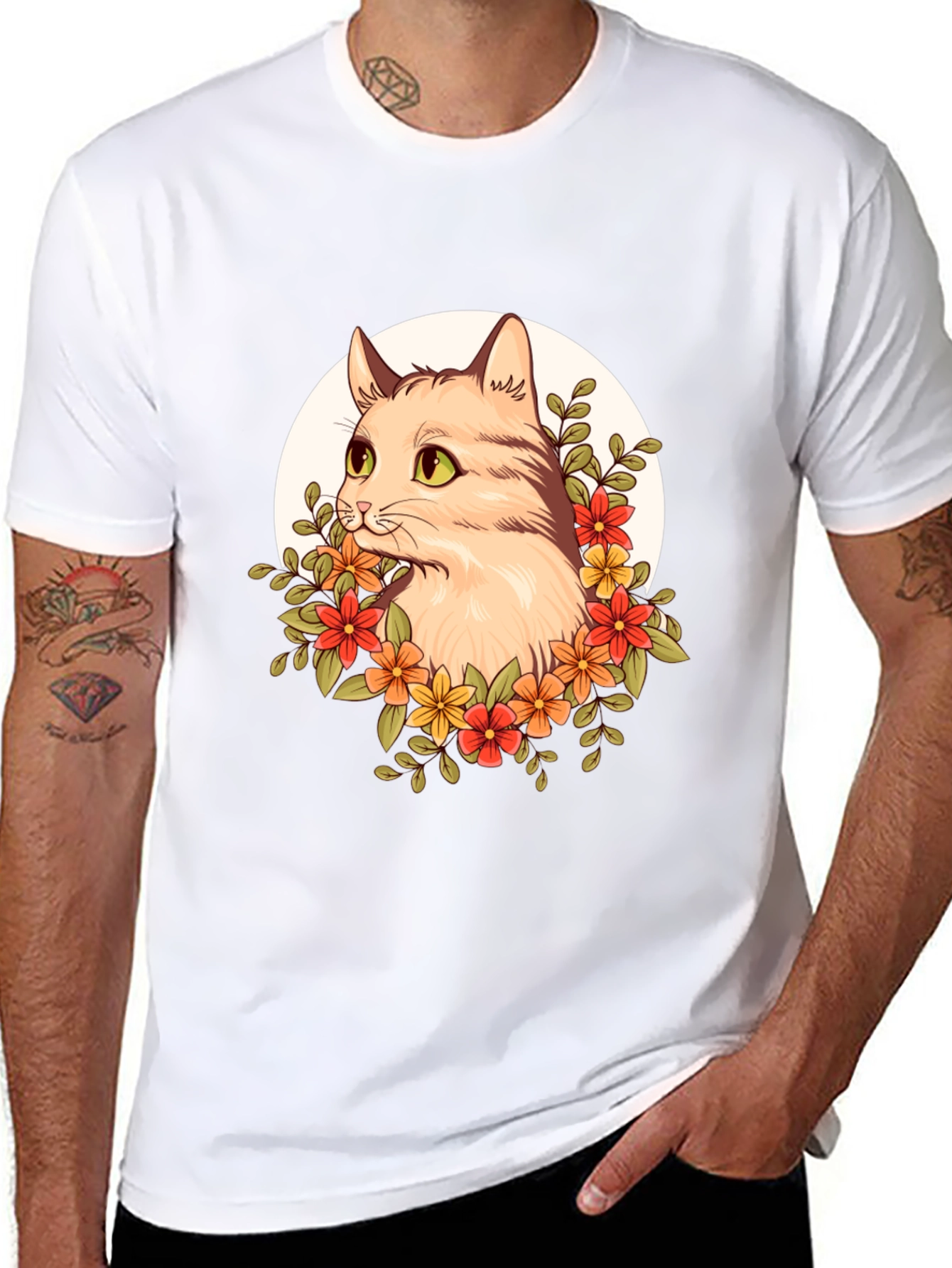 Floral Cat Graphic T-Shirt - Unique Design