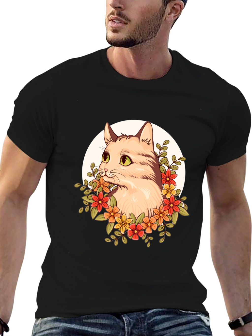 Floral Cat Graphic T-Shirt - Unique Design