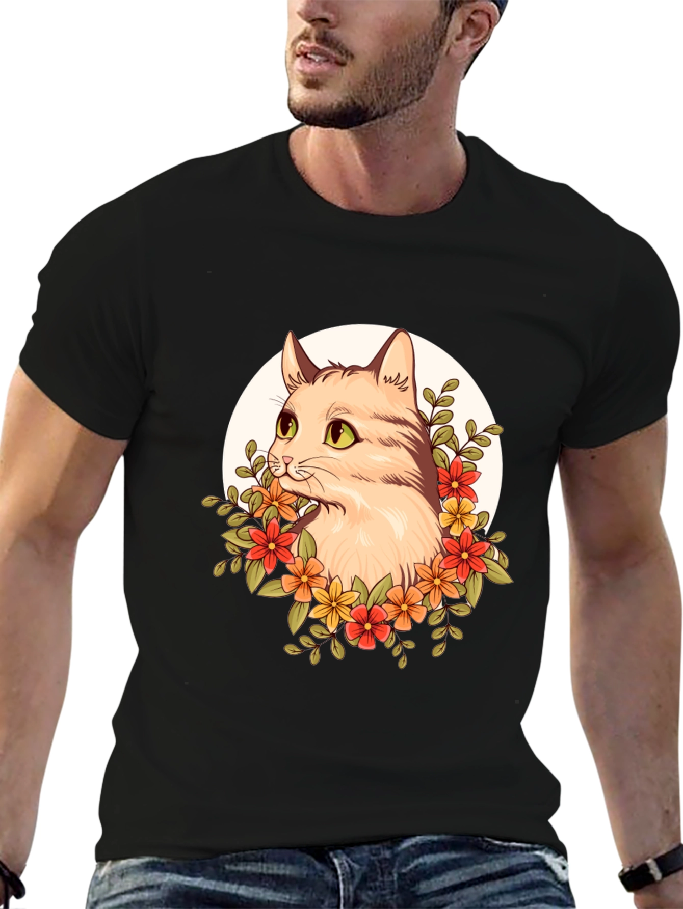 Floral Cat Graphic T-Shirt - Unique Design