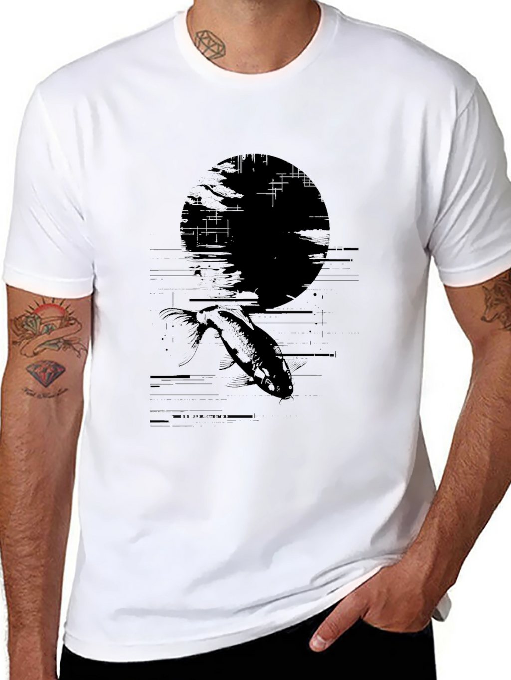 Black Graphic Tee - Fish Silhouette