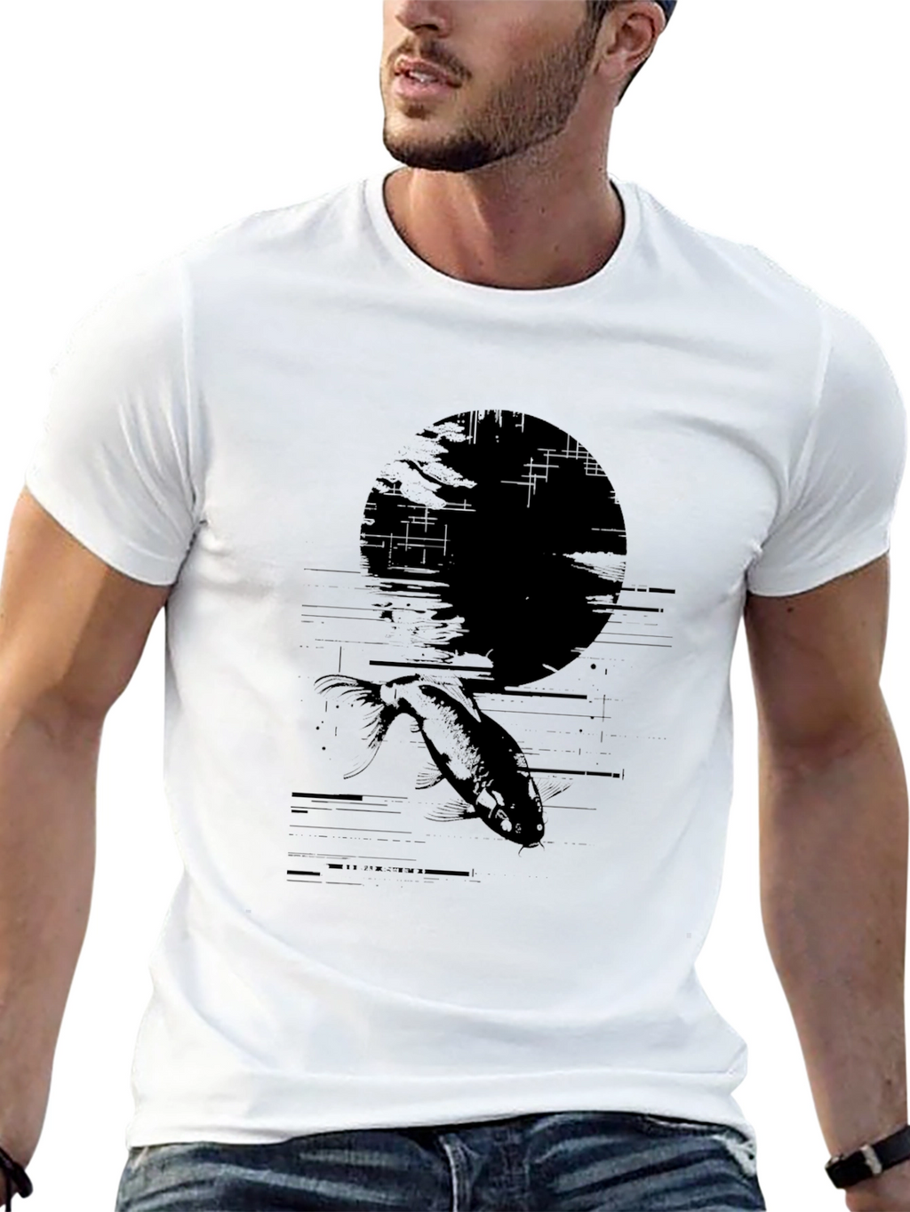 Black Graphic Tee - Fish Silhouette