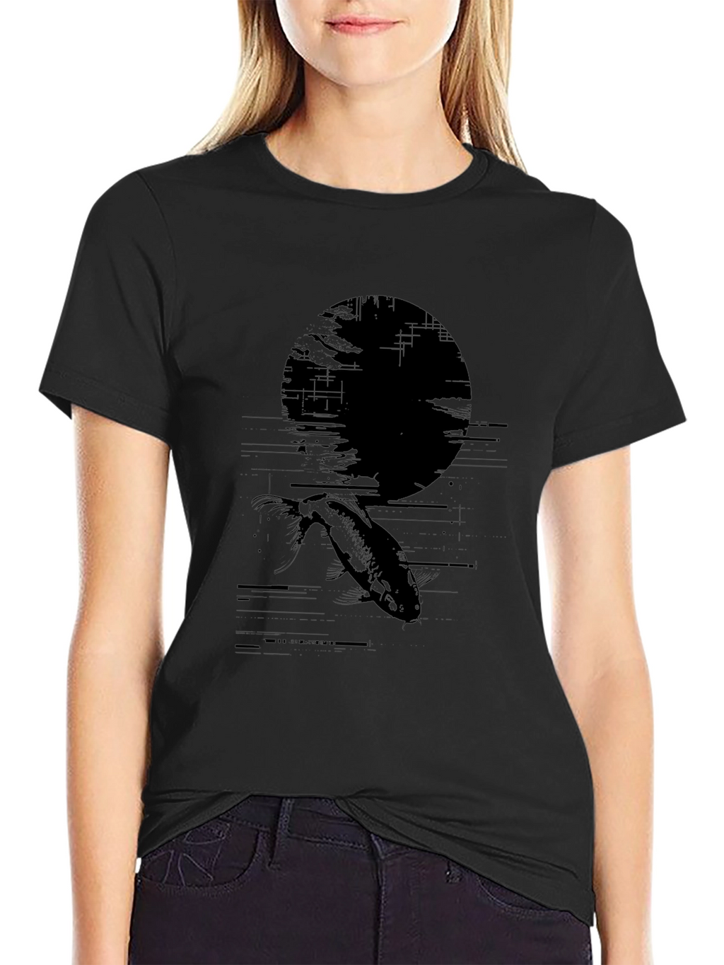 Black Graphic Tee - Fish Silhouette