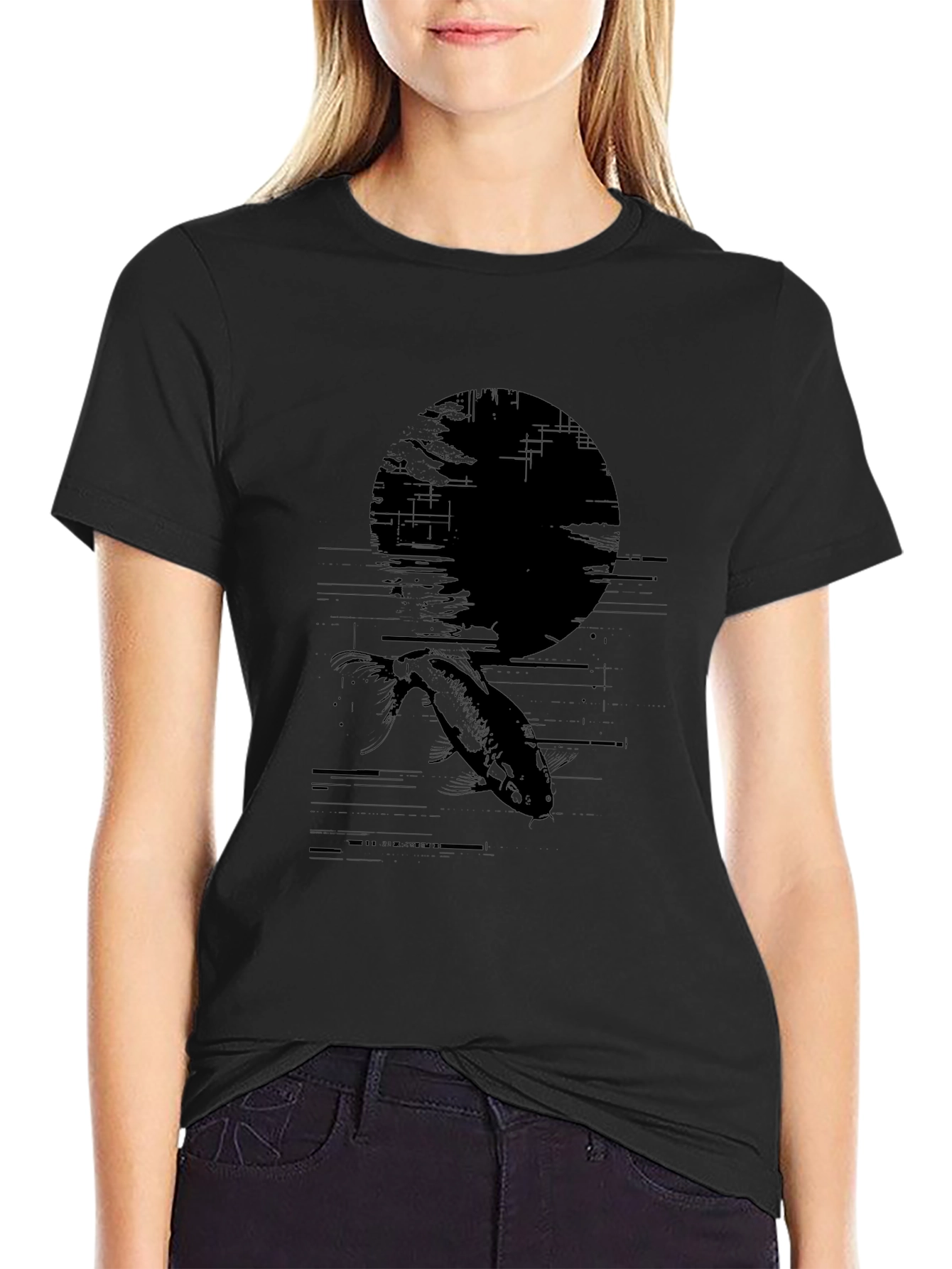 Black Graphic Tee - Fish Silhouette