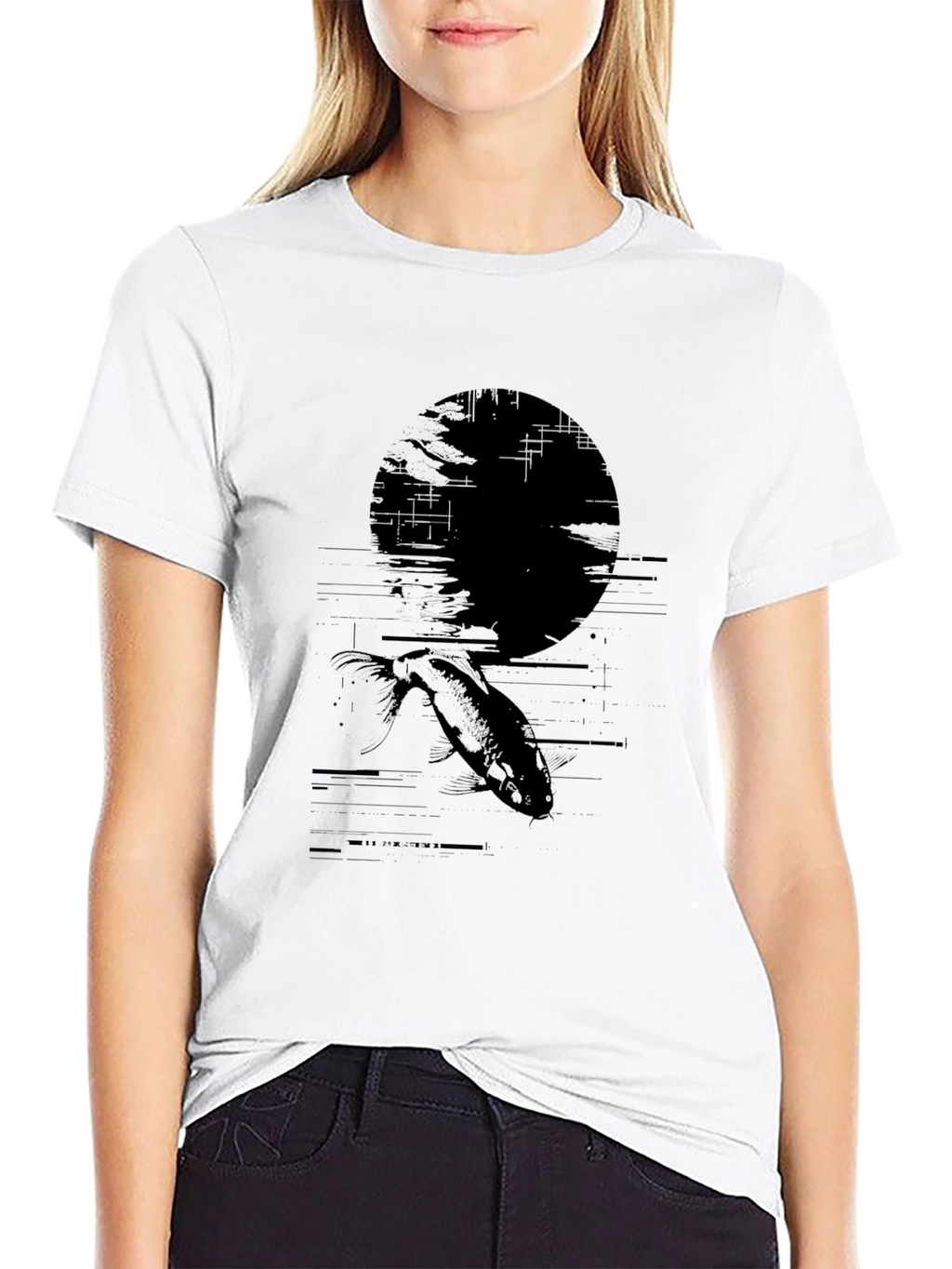 Black Graphic Tee - Fish Silhouette