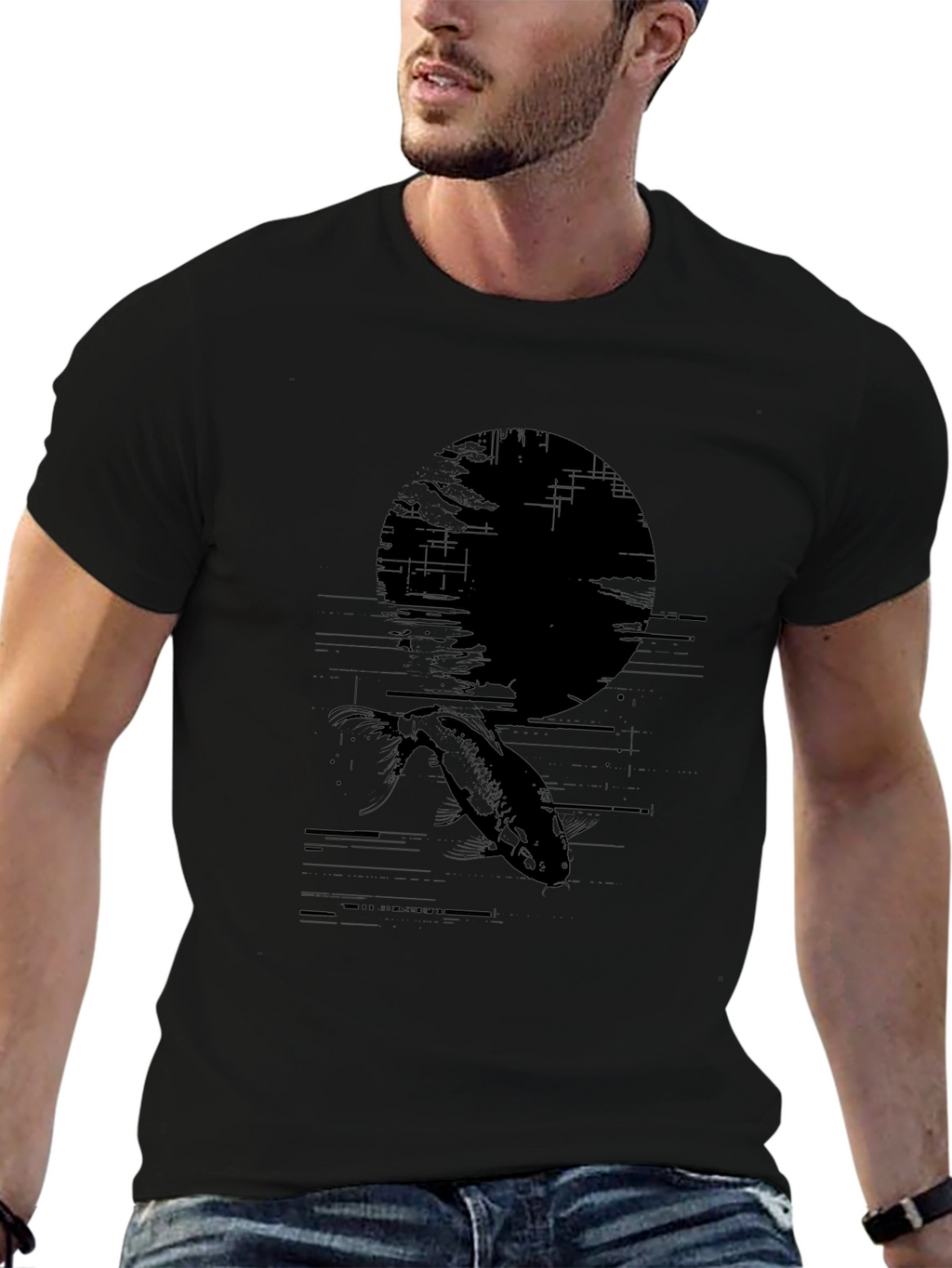 Black Graphic Tee - Fish Silhouette