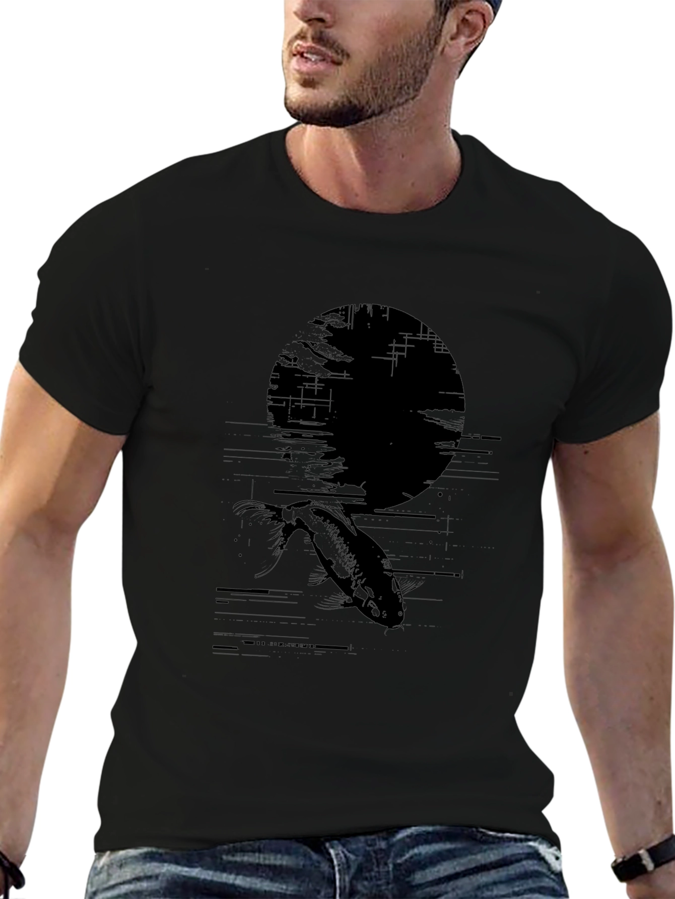 Black Graphic Tee - Fish Silhouette